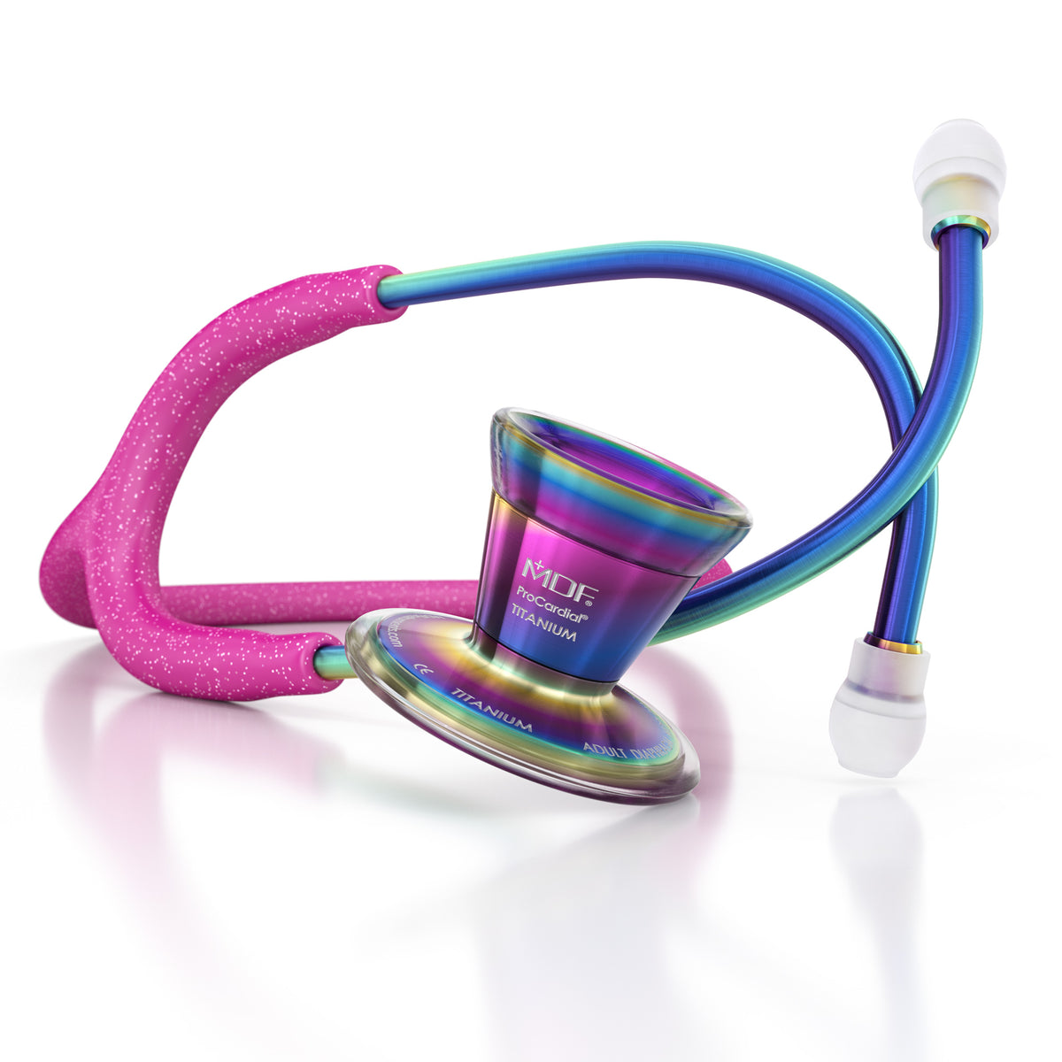 ProCardial Titanium Stethoscope MDF Instruments Bright Pink Glitter Kaleidoscope