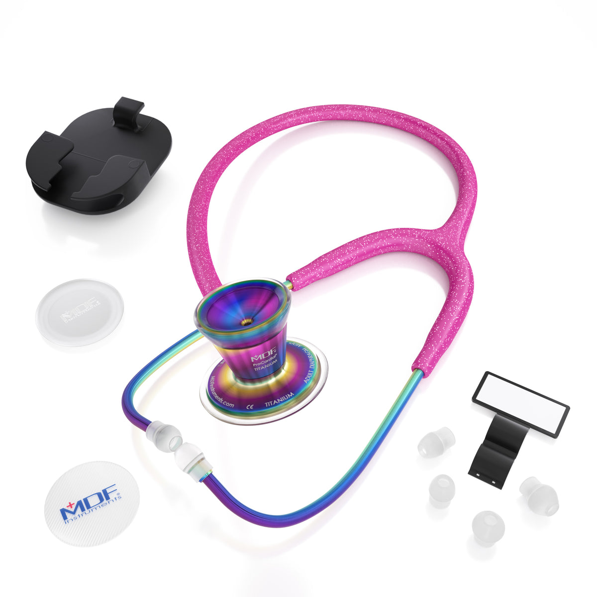 ProCardial Titanium Stethoscope MDF Instruments Bright Pink Glitter Kaleidoscope