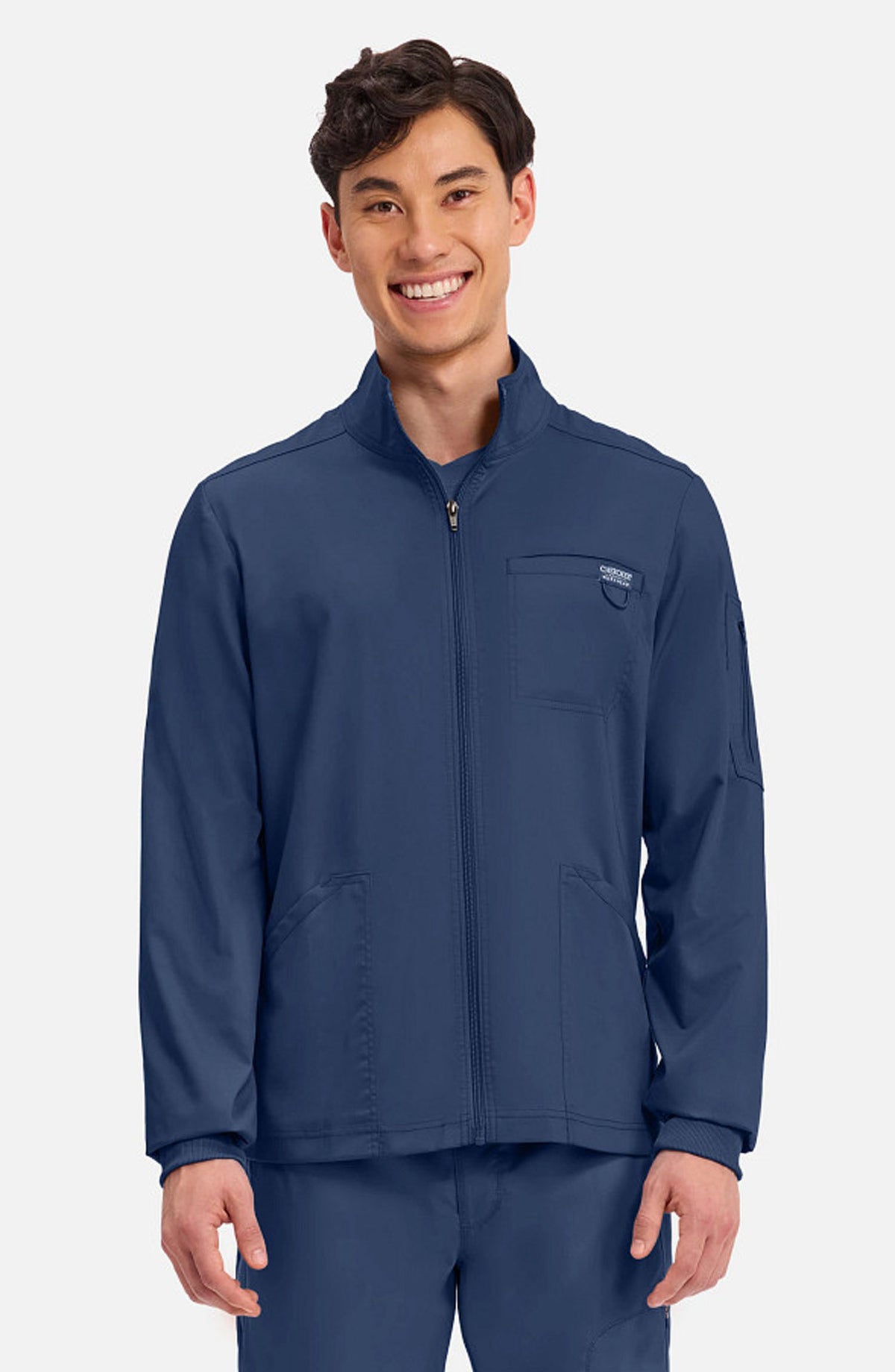 Men's Scrubs Jacket Zip Front Navy Cherokee Workwear Revolution MDF Instruments WW320