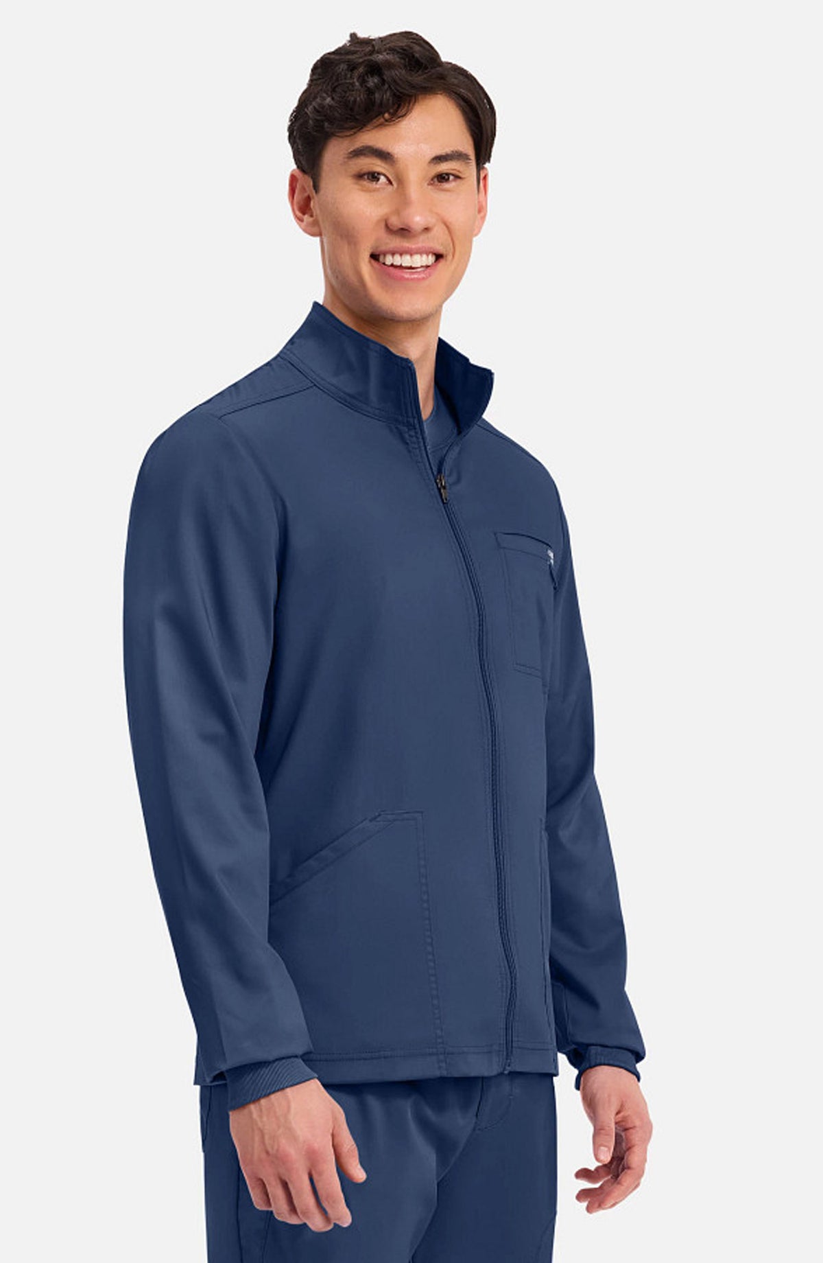 Men's Scrubs Jacket Zip Front Navy Cherokee Workwear Revolution MDF Instruments WW320