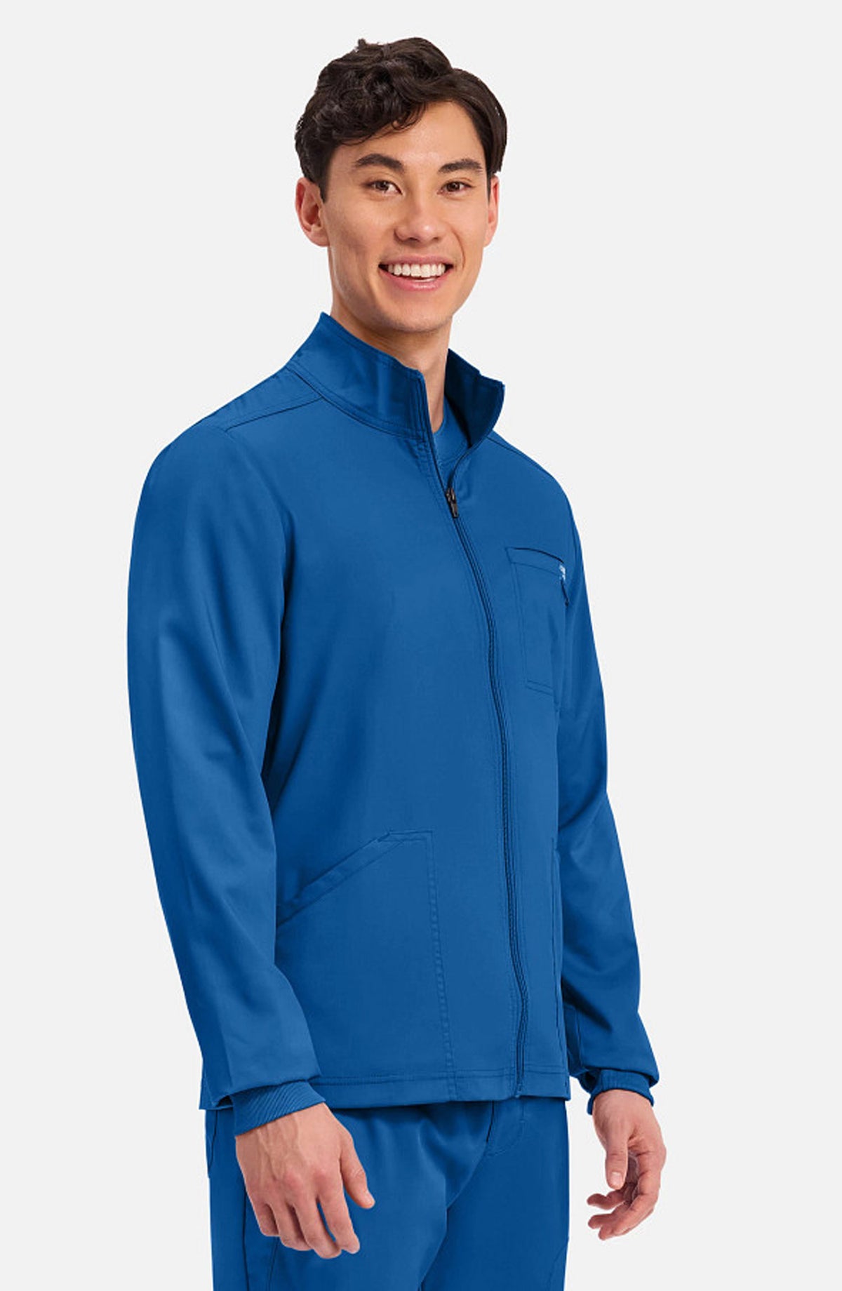Men's Scrubs Jacket Zip Front Royal Blue Cherokee Workwear Revolution MDF Instruments WW320