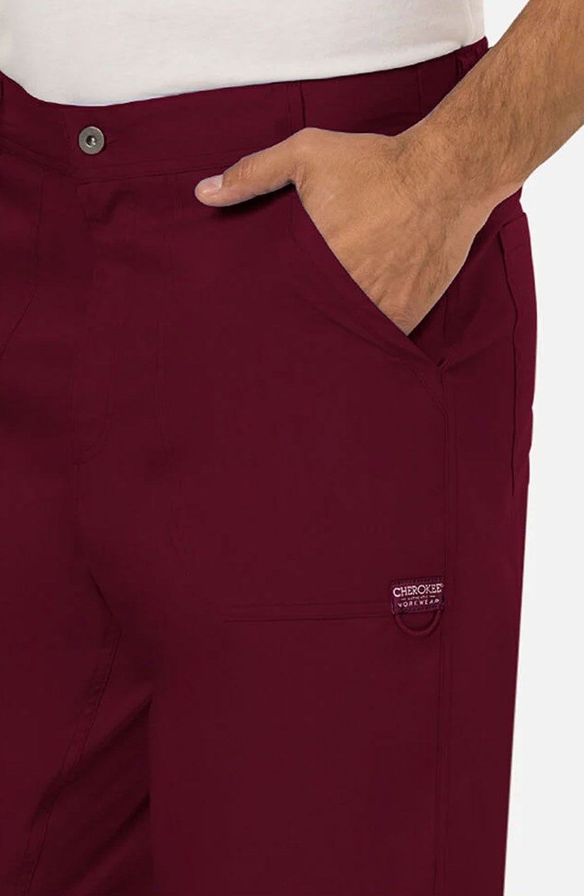 Men's Scrub Pants Cargo Wine Burgundy Cherokee Workwear Revolution MDF Instruments WW140