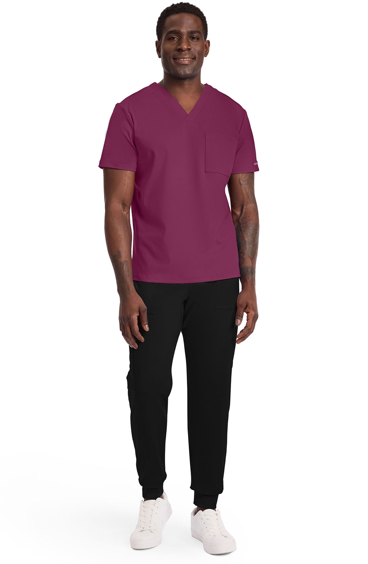 Men's Scrub Top Tuck-In V-Neck Top Wine Cherokee Achieve MDF Instruments CK834
