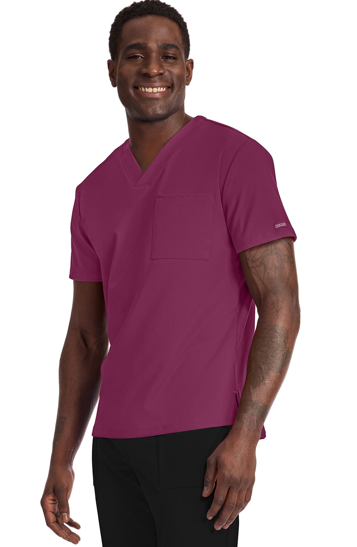 Men's Scrub Top Tuck-In V-Neck Top Wine Cherokee Achieve MDF Instruments CK834