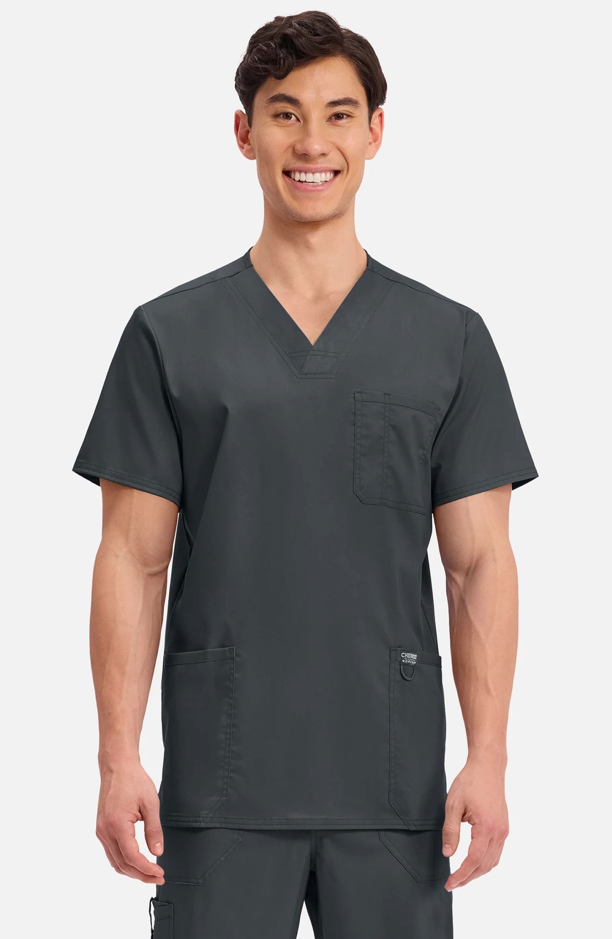 Men's Scrub Top V-Neck Top Black Cherokee Workwear Revolution MDF Instruments WW670