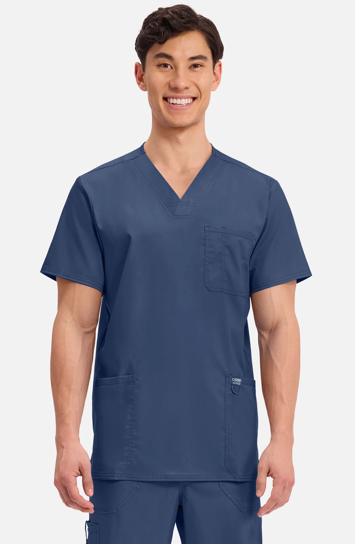 Men's Scrub Top V-Neck Top Navy Cherokee Workwear Revolution MDF Instruments WW670