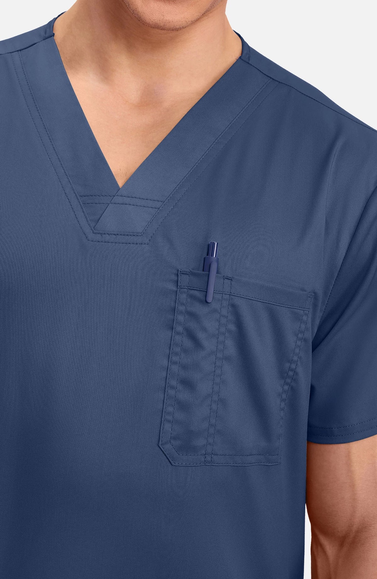 Men's Scrub Top V-Neck Top Navy Cherokee Workwear Revolution MDF Instruments WW670