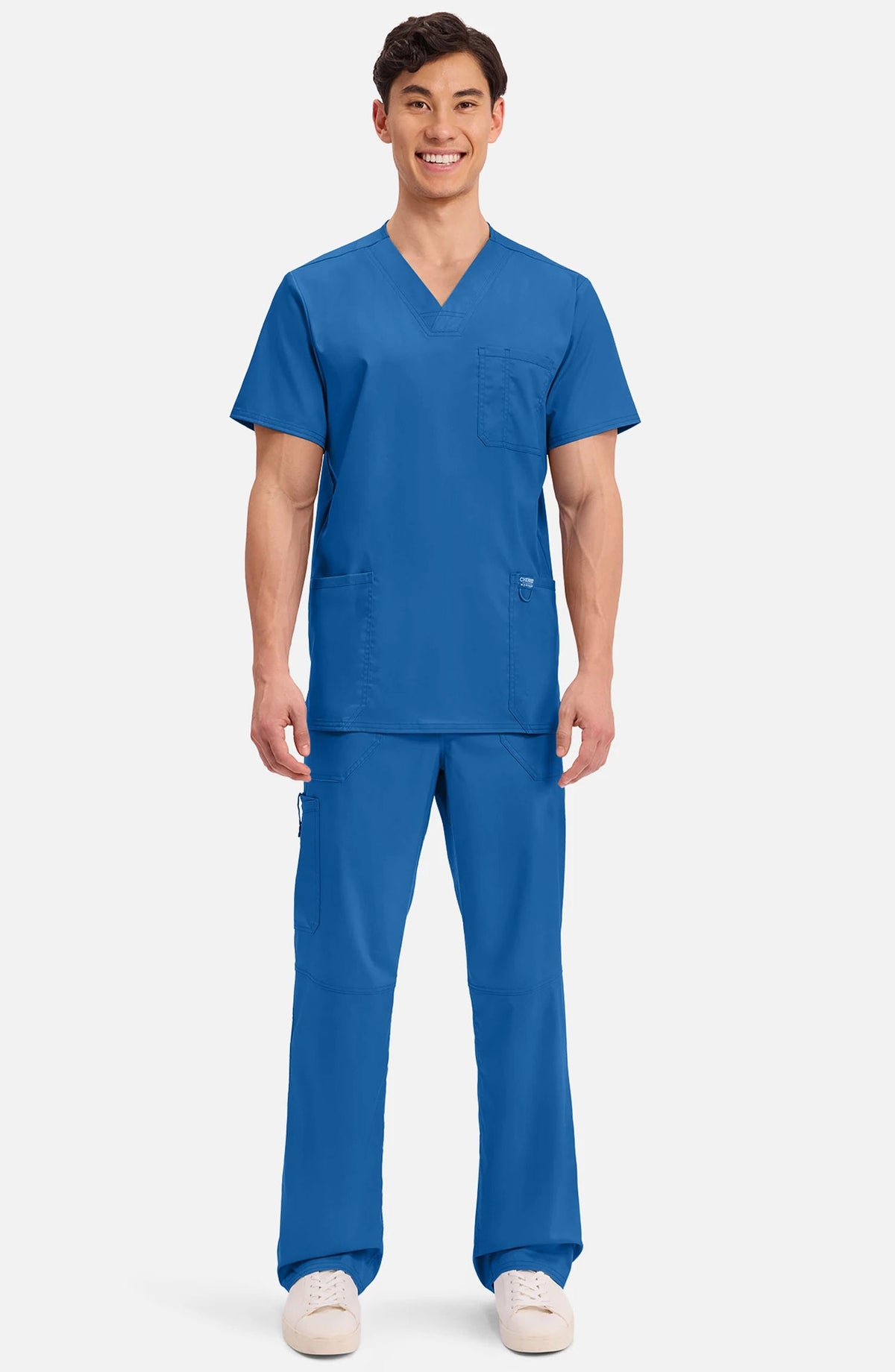 Men's Scrub Top V-Neck Top Royal Blue Cherokee Workwear Revolution MDF Instruments WW670