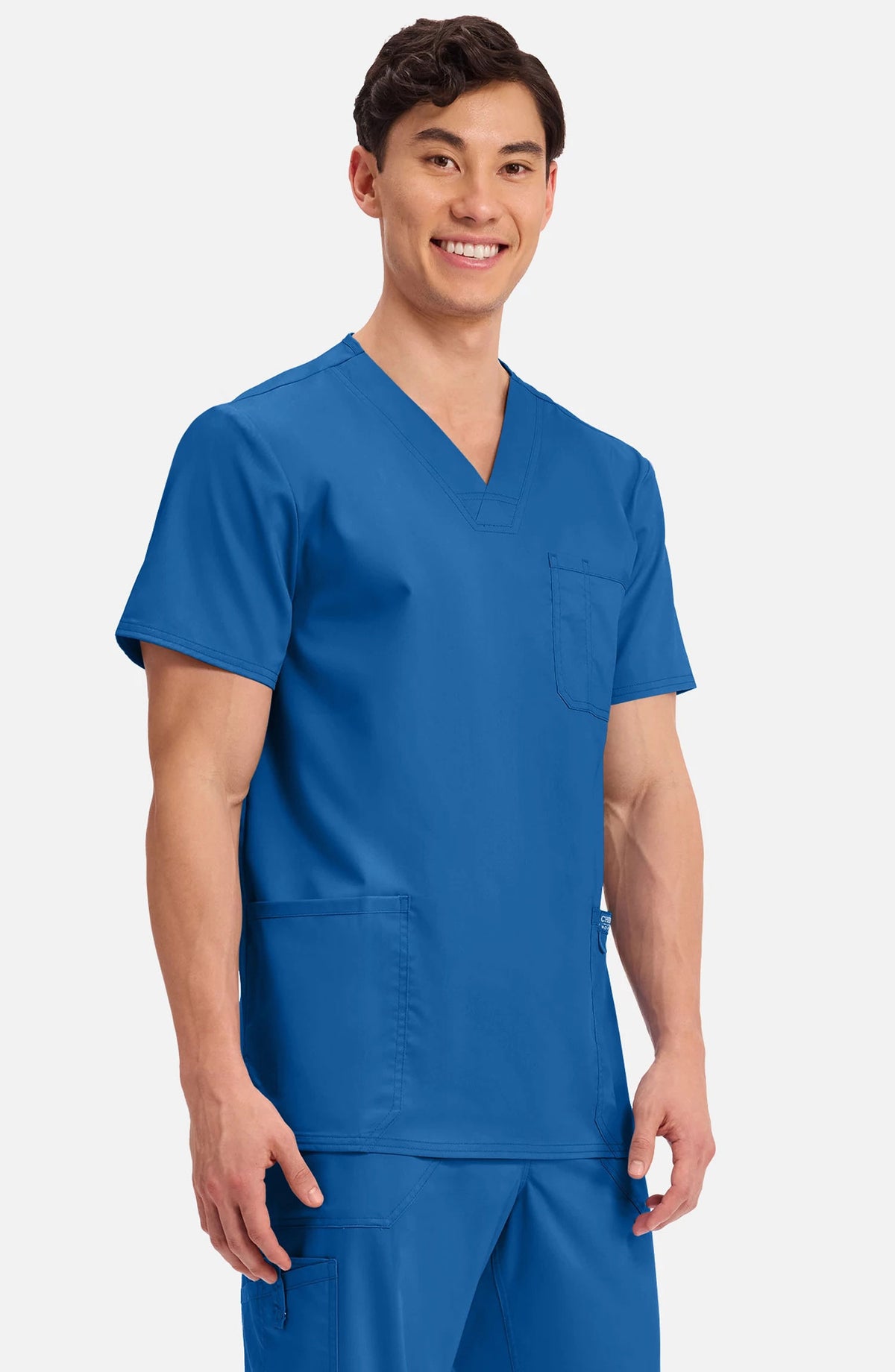 Men's Scrub Top V-Neck Top Royal Blue Cherokee Workwear Revolution MDF Instruments WW670