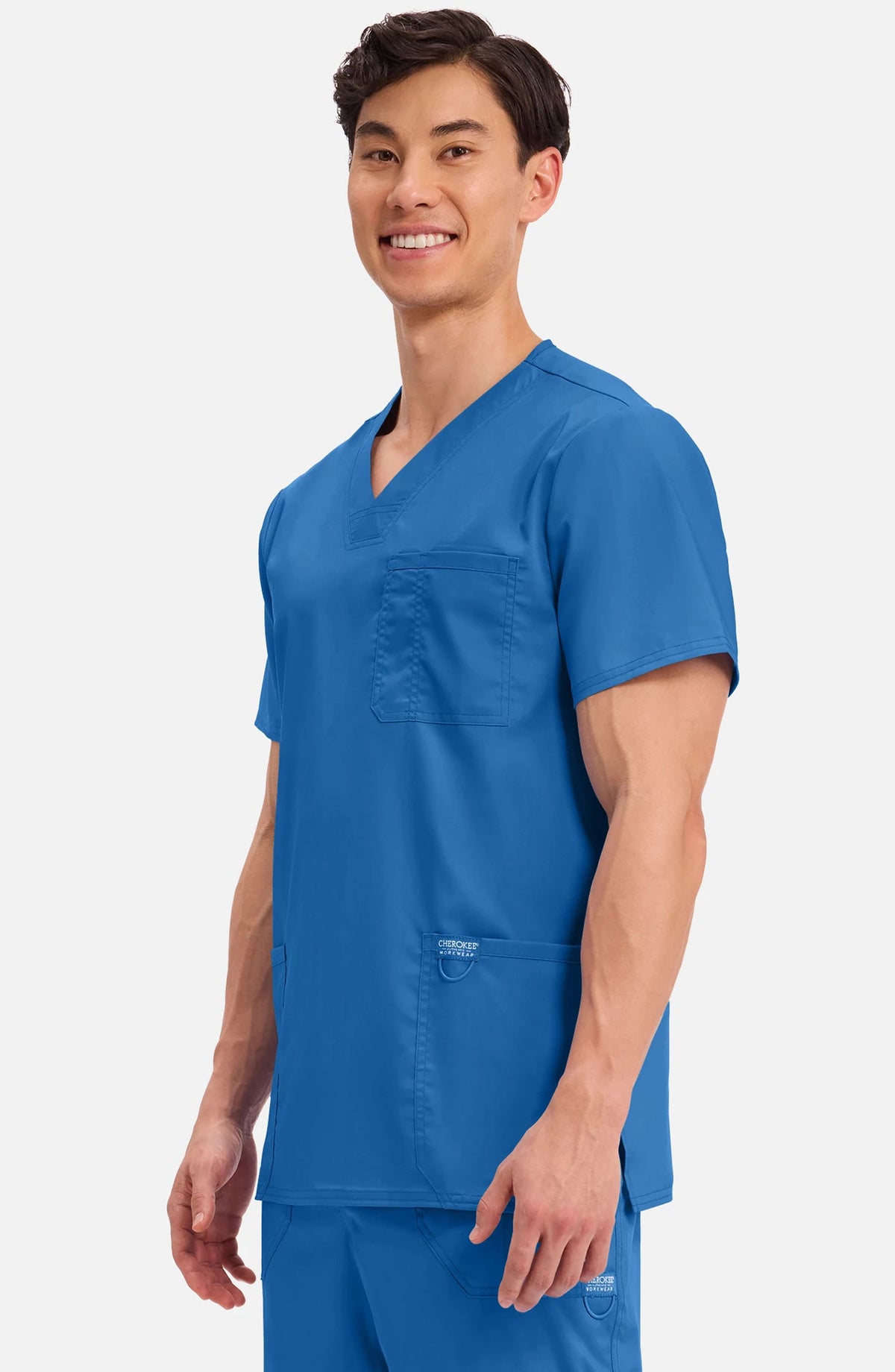 Men's Scrub Top V-Neck Top Royal Blue Cherokee Workwear Revolution MDF Instruments WW670