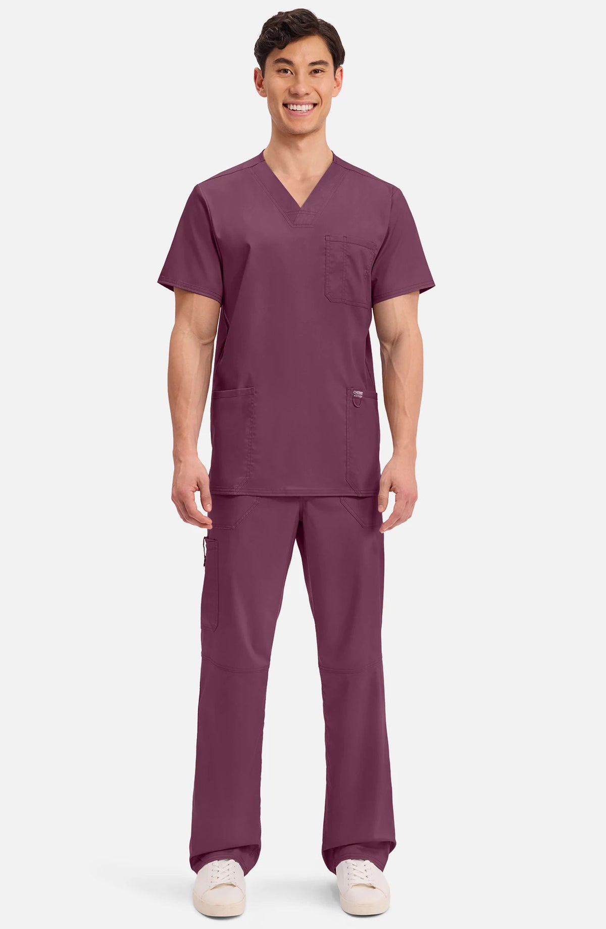 Men's Scrub Top V-Neck Top Wine Cherokee Workwear Revolution MDF Instruments WW670
