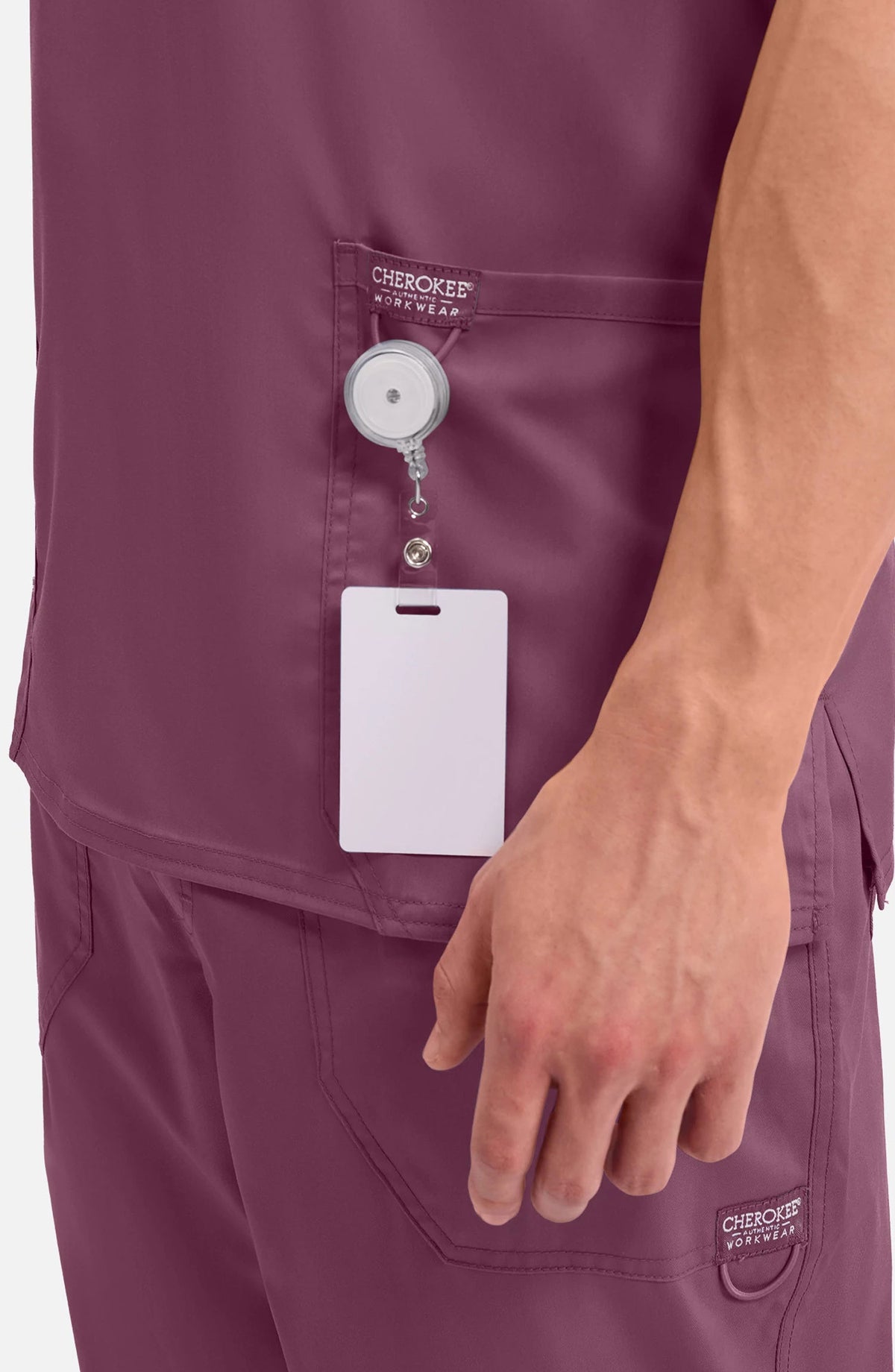 Men's Scrub Top V-Neck Top Wine Cherokee Workwear Revolution MDF Instruments WW670