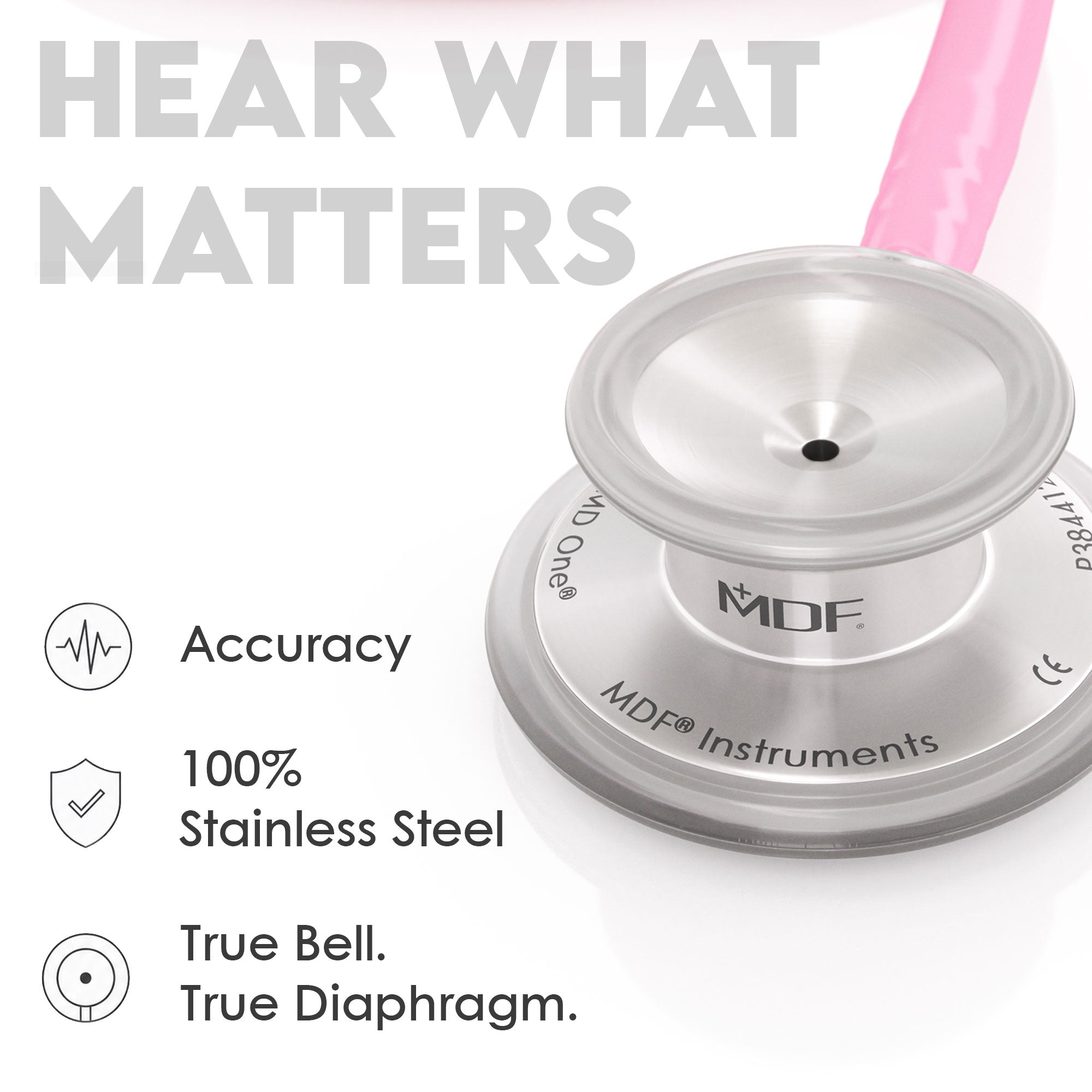 Stethoscope MDF Instruments MD One Stainless Steel Adult Dual Head Cosmo Light Pink True Bell and True Diaphragm for Accurate Sound