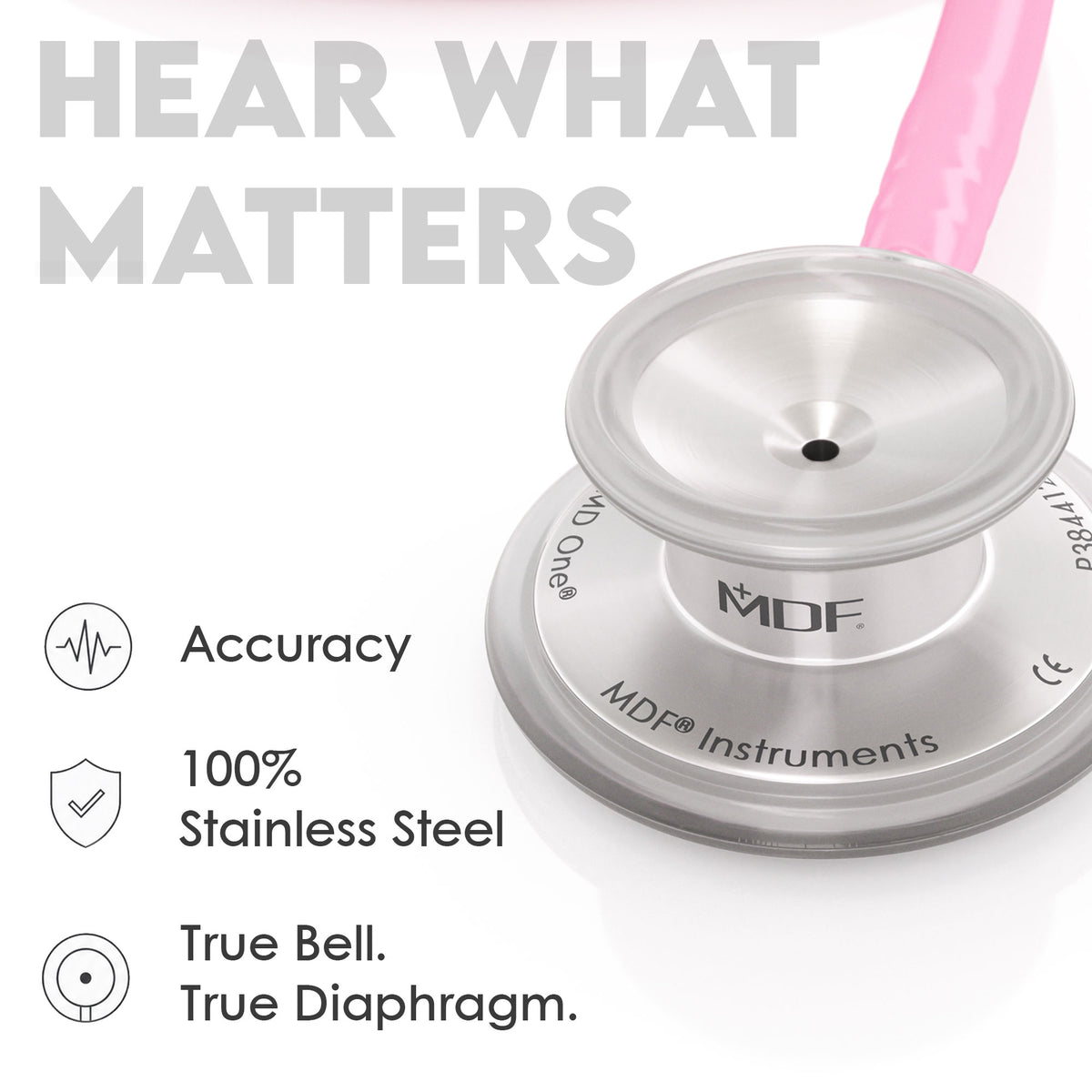 Stethoscope MDF Instruments MD One Stainless Steel Adult Dual Head Cosmo Light Pink True Bell and True Diaphragm for Accurate Sound