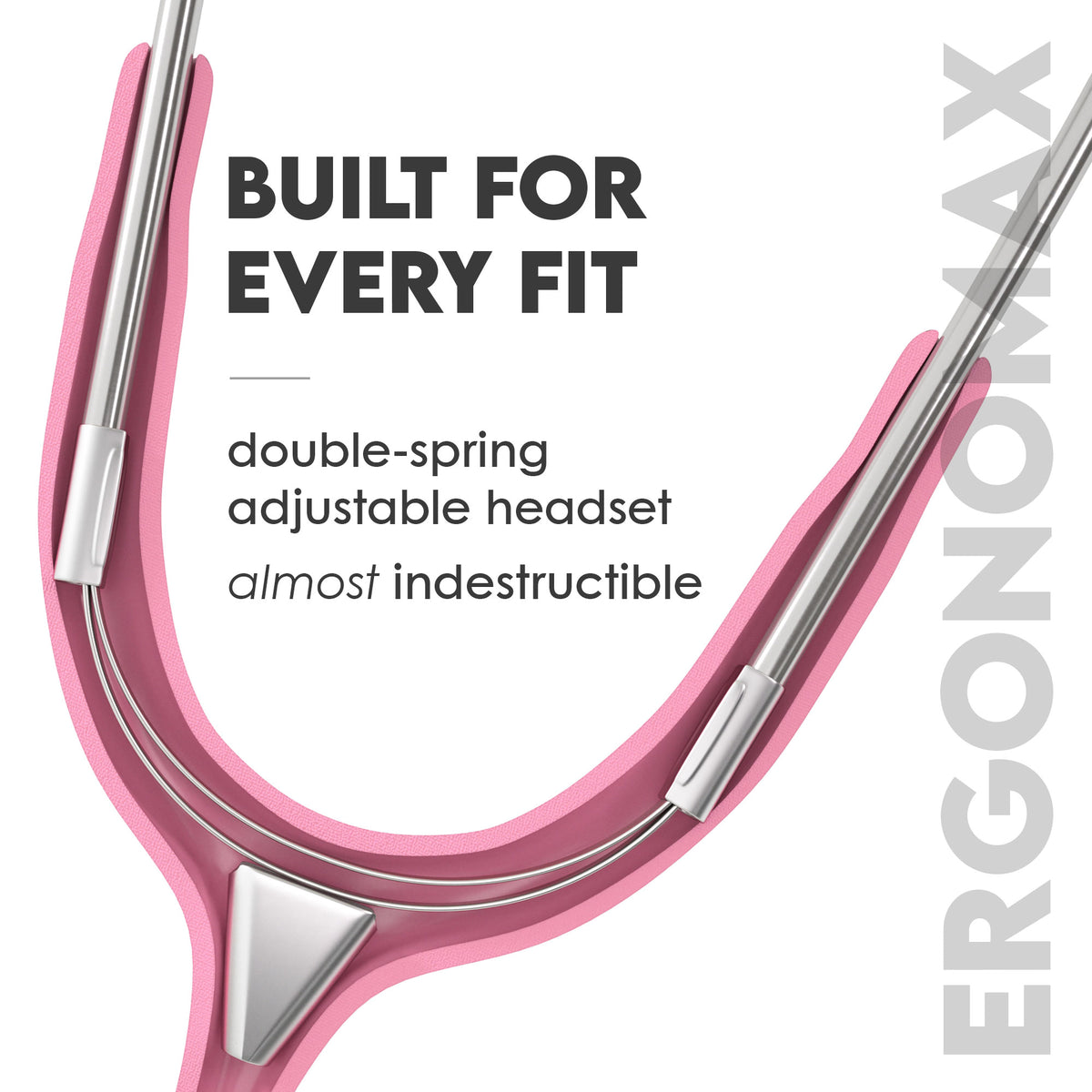 Stethoscope MDF Instruments MD One Stainless Steel Adult Dual Head Cosmo Light Pink Adjustable Patented Ergonomax Headset