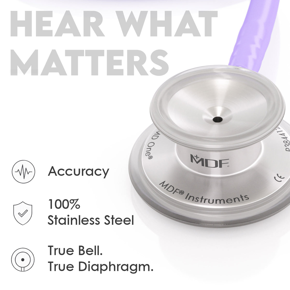 Stethoscope MDF Instruments MD One Stainless Steel Adult Dual Head Cher Light Purple True Bell and True Diaphragm for Accurate Sound