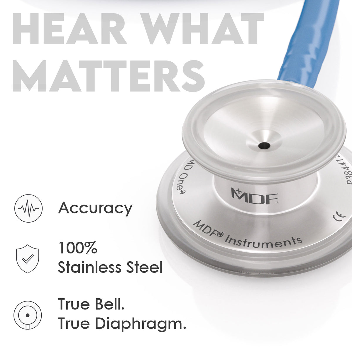 Stethoscope MDF Instruments MD One Stainless Steel Adult Dual Head Maliblu Royal Blue True Bell and True Diaphragm for Accurate Sound