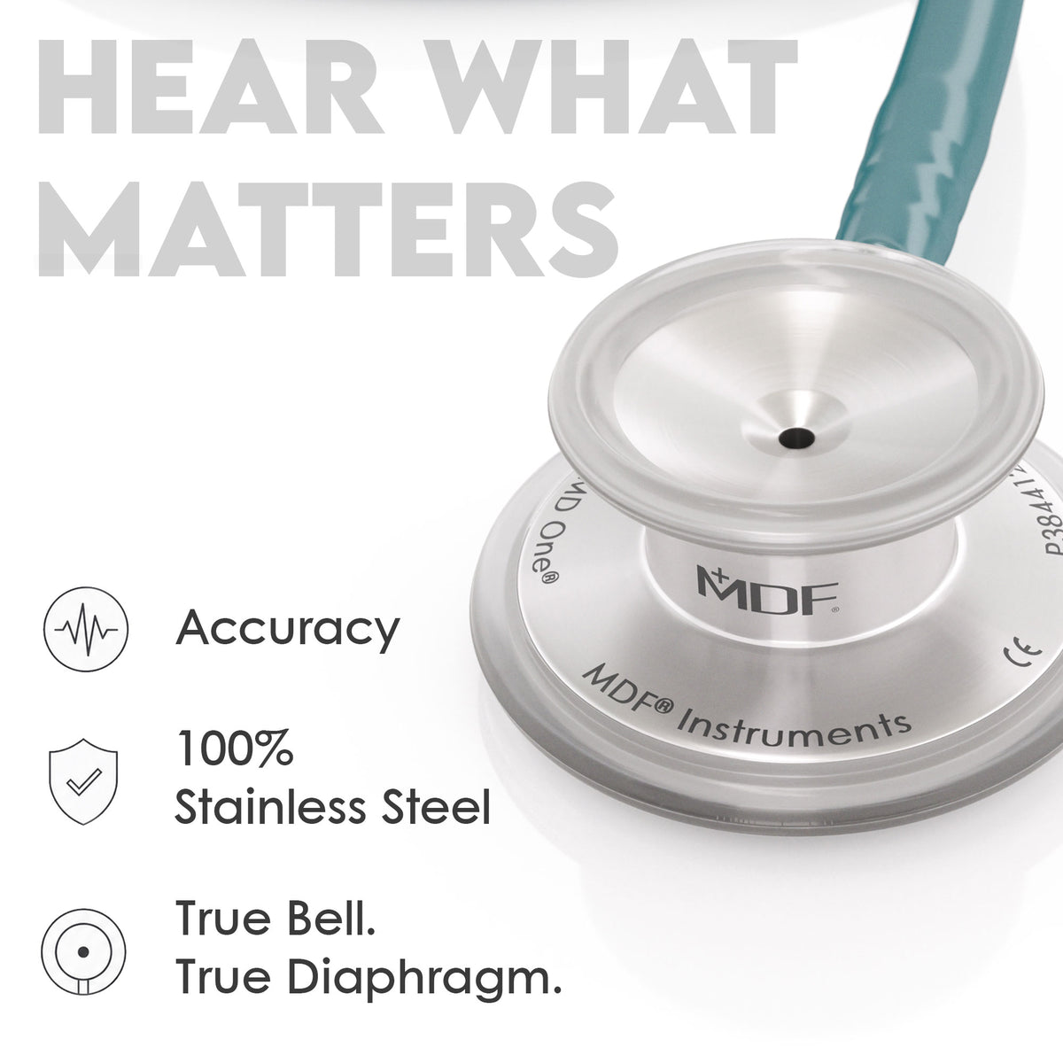Stethoscope MDF Instruments MD One Stainless Steel Adult Dual Head OM Teal Green True Bell and True Diaphragm for Accurate Sound