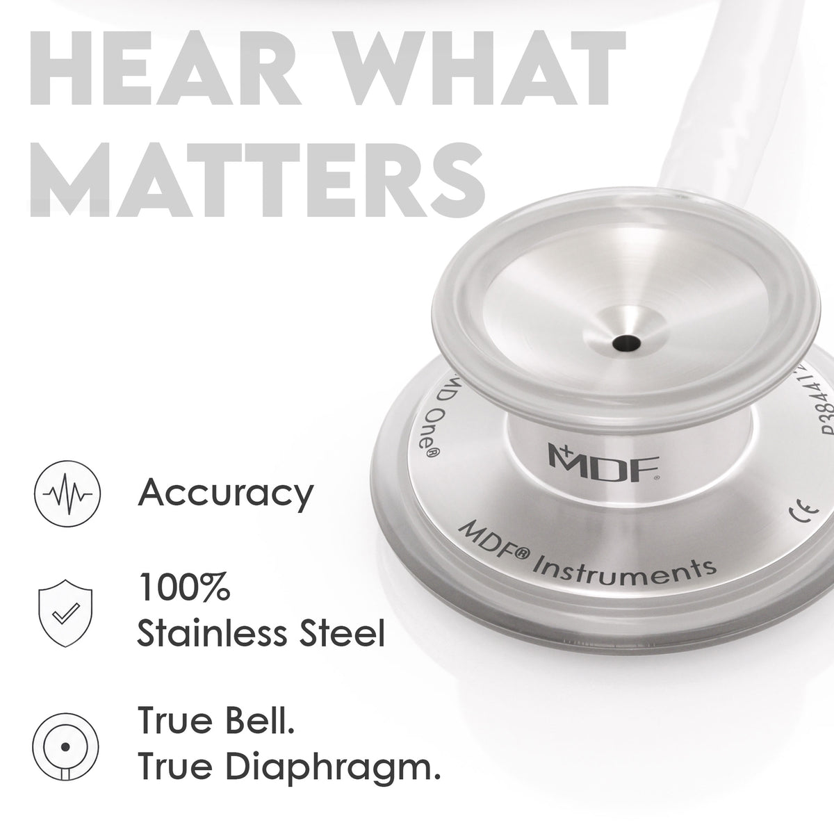 Stethoscope MDF Instruments MD One Stainless Steel Adult Dual Head BlaBlanc White True Bell and True Diaphragm for Accurate Sound