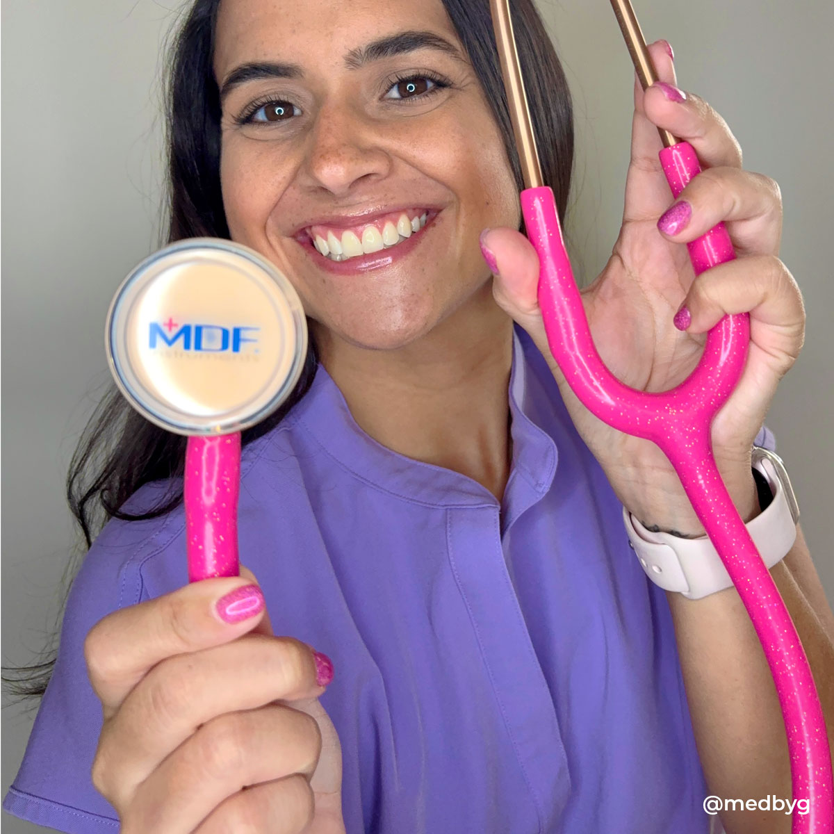 Stethoscope MDF Instruments ProCardial Titanium Cardiology Mprint Bright Pink Glitter and Rose Gold