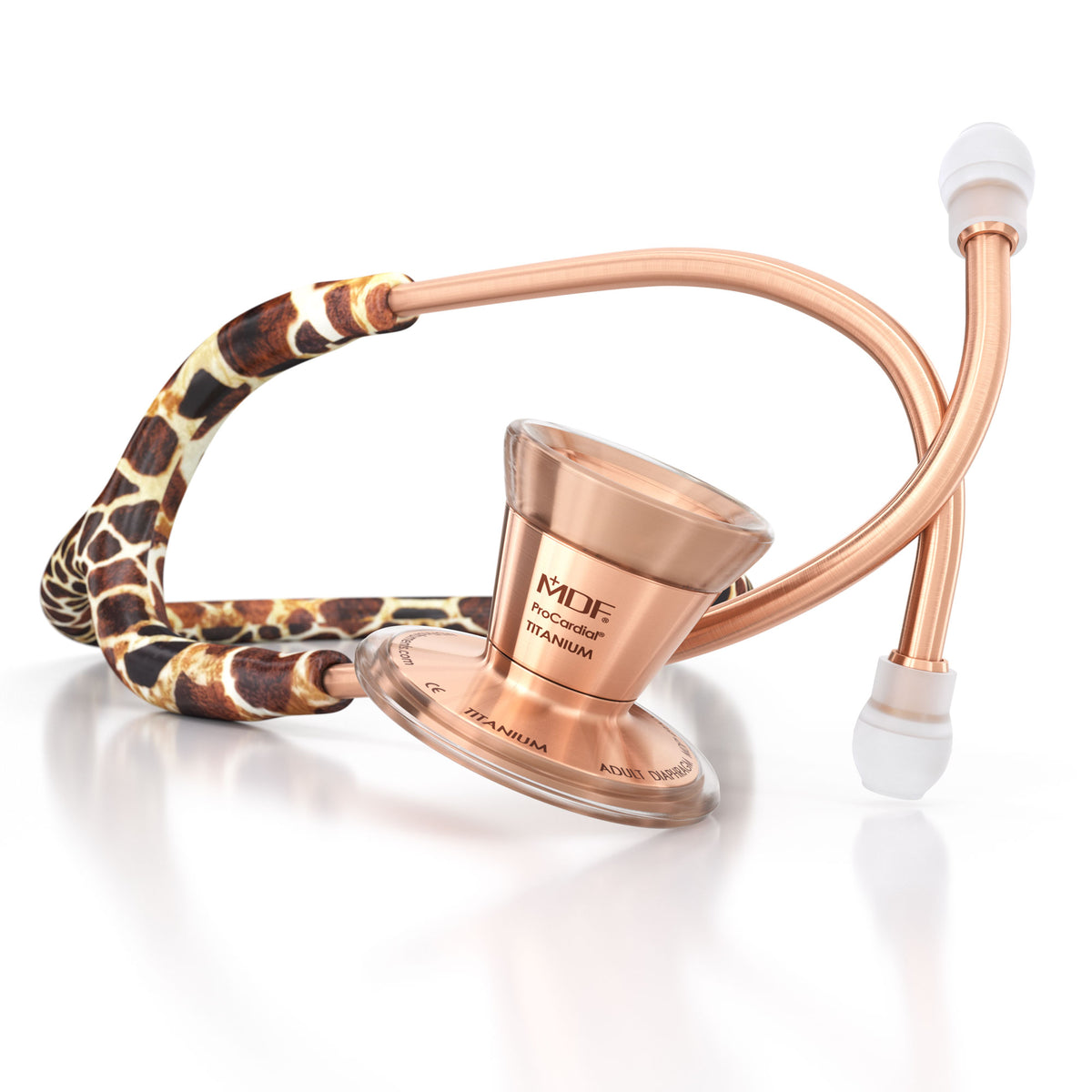 Stethoscope MDF Instruments ProCardial Titanium Mprint Giraffe Print Giraffica and Rose Gold