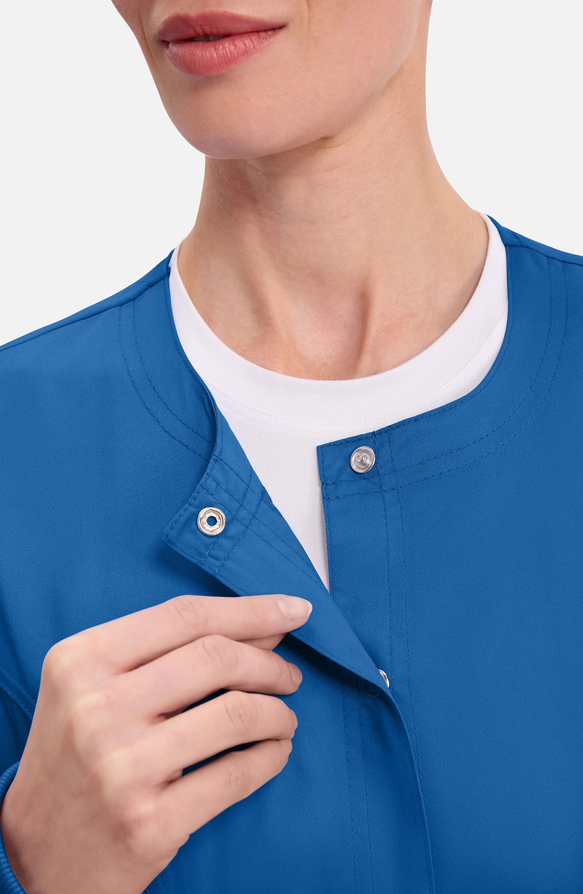 Women's Scrubs Jacket Button Front Royal Blue Cherokee Workwear Revolution MDF Instruments WW310
