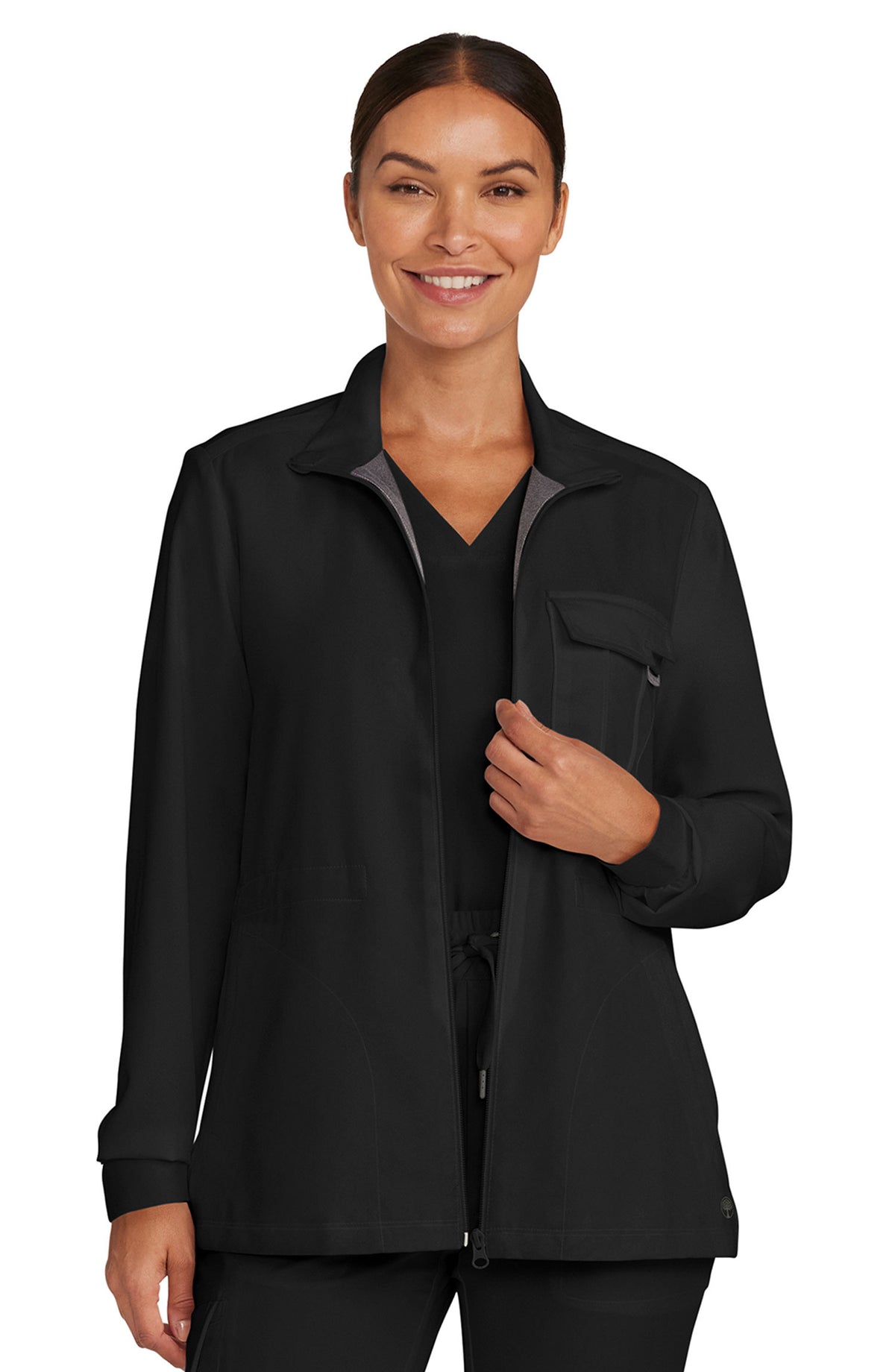 Women's Scrub Jacket Zip Front Utility Black Healing Hands Quest MDF Instruments