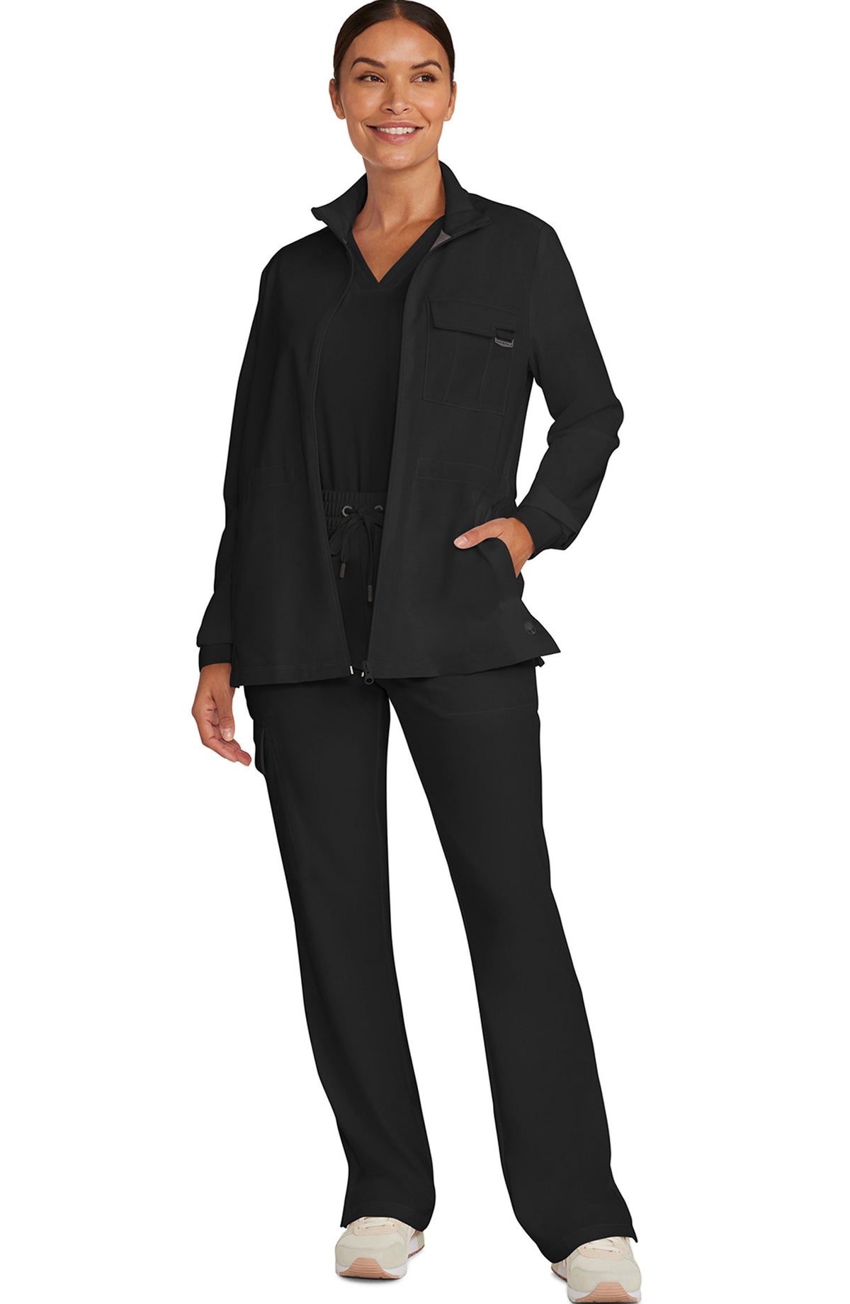 Women's Scrub Jacket Zip Front Utility Black Healing Hands Quest MDF Instruments