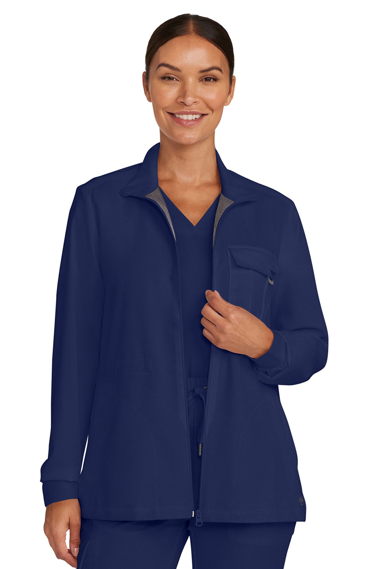 Women's Scrub Jacket Zip Front Utility Navy Healing Hands Quest MDF Instruments
