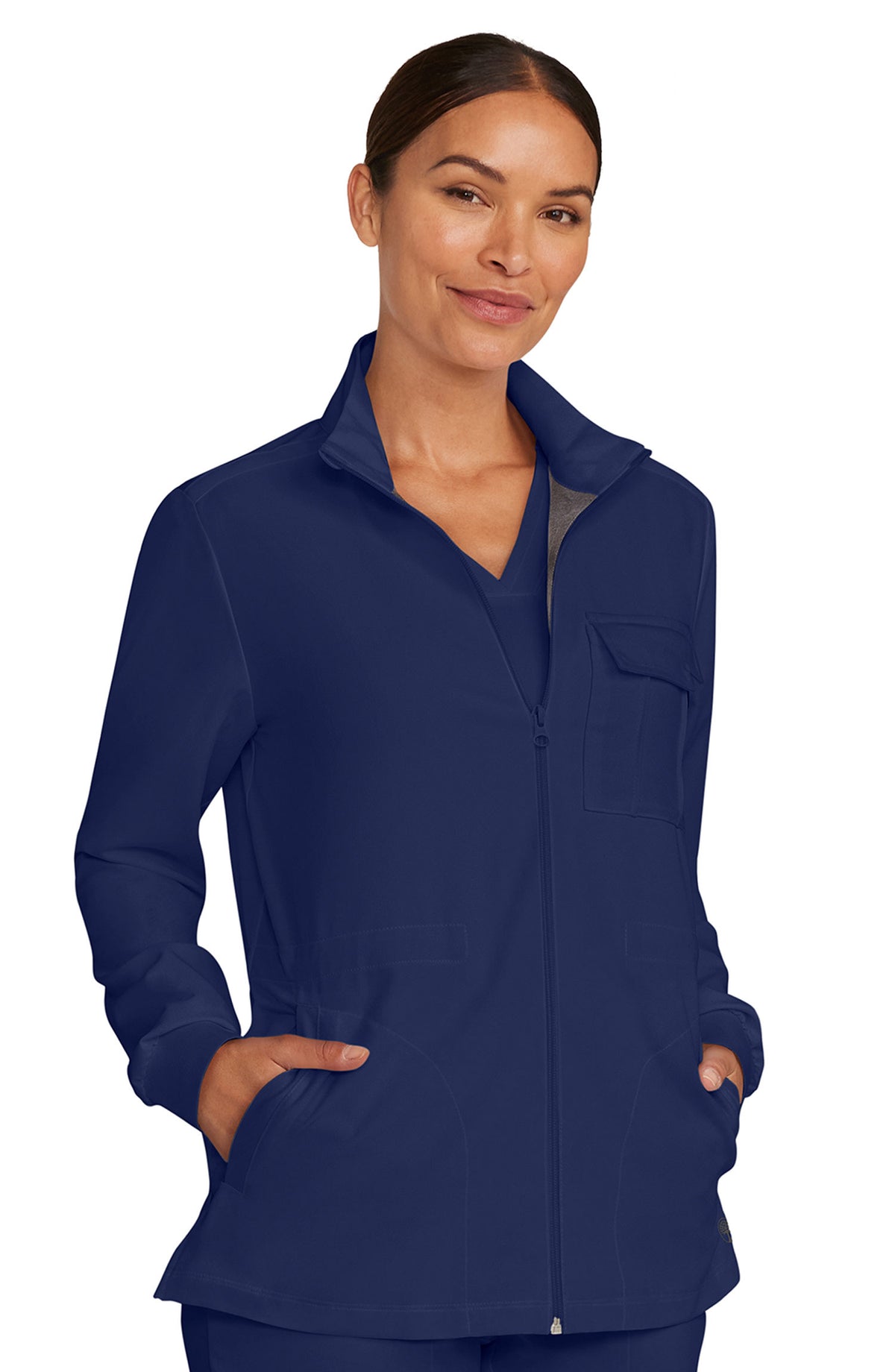 Women's Scrub Jacket Zip Front Utility Navy Healing Hands Quest MDF Instruments