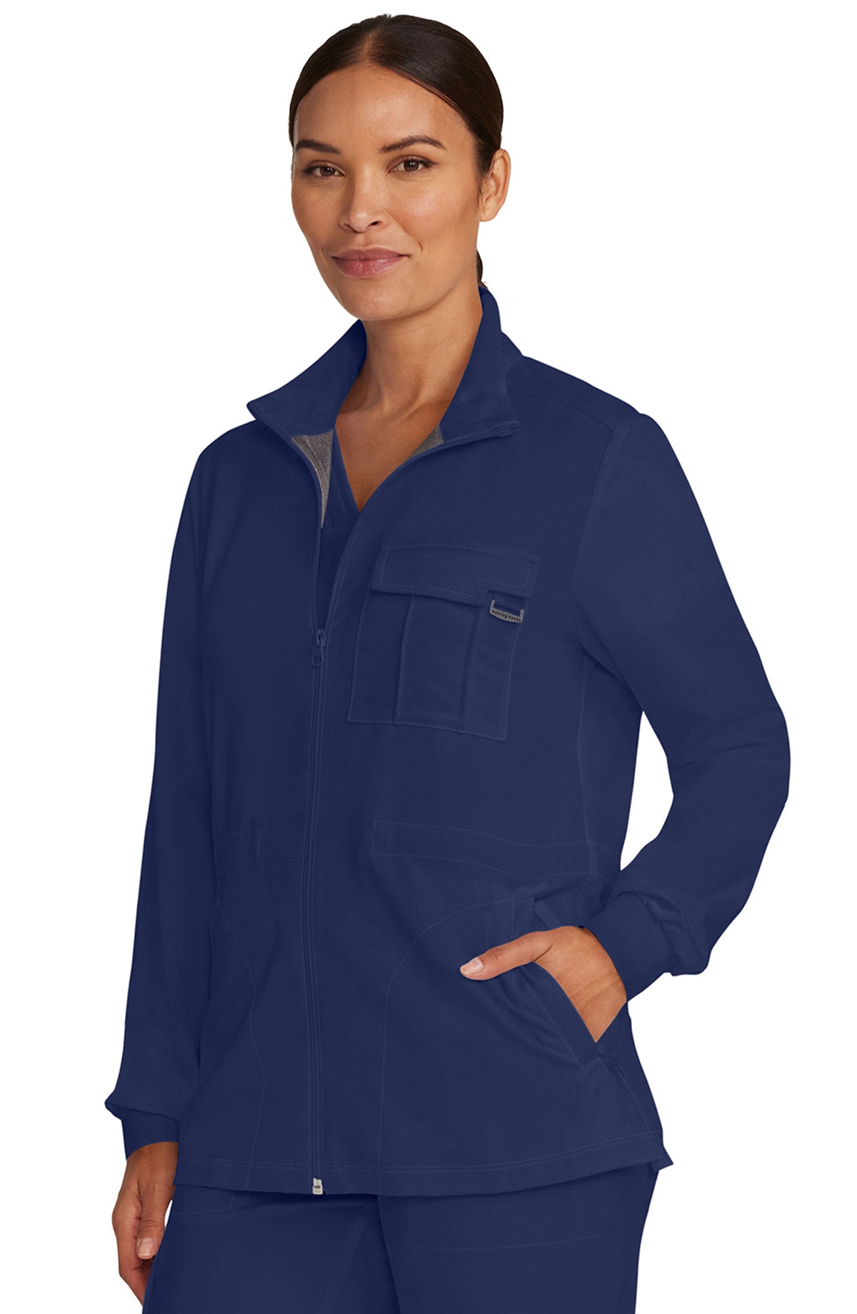 Women's Scrub Jacket Zip Front Utility Navy Healing Hands Quest MDF Instruments