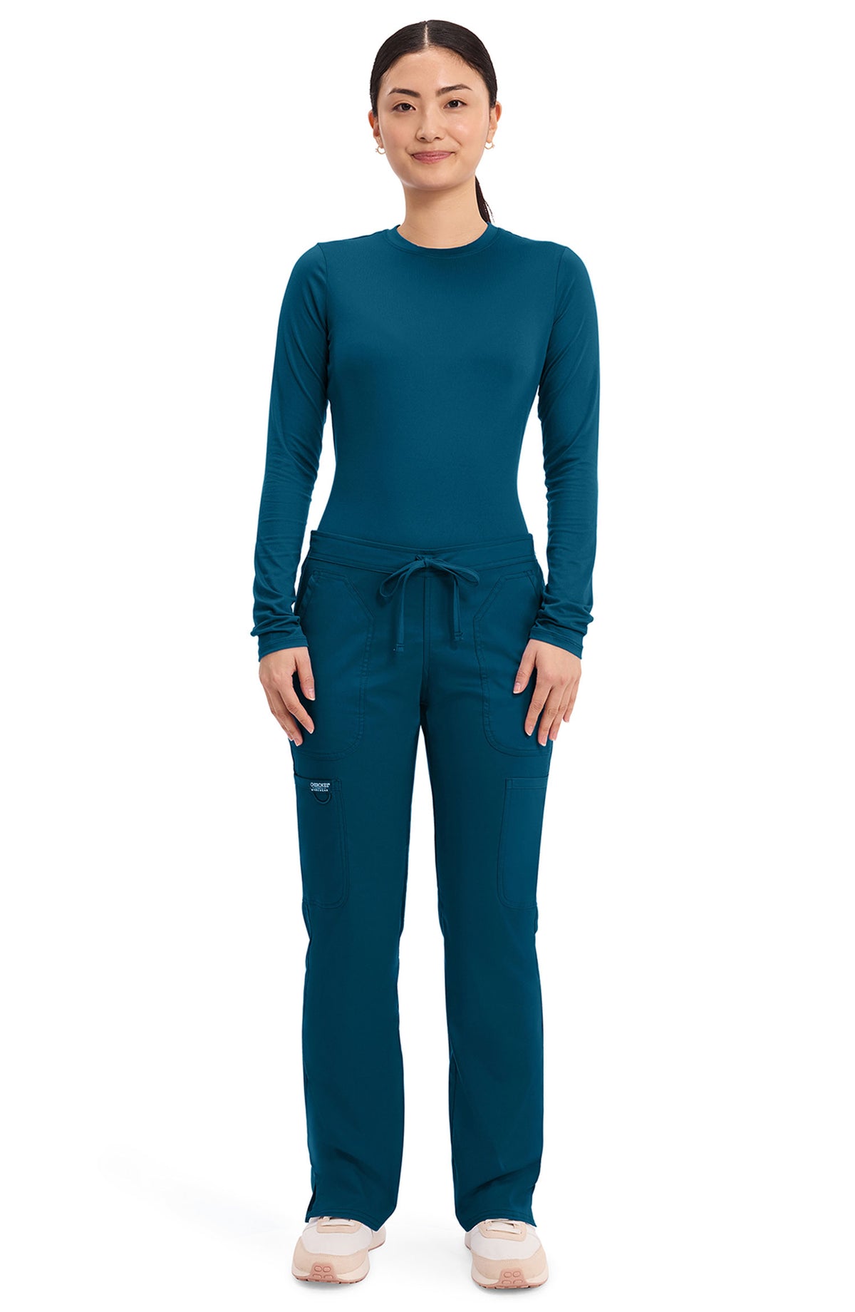Women's Scrub Pants Cargo Caribbean Blue Cherokee Workwear Revolution MDF Instruments WW120