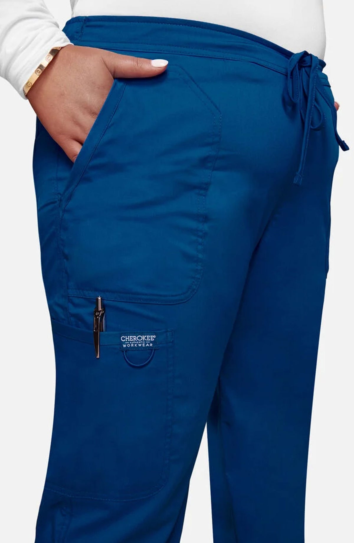Women's Scrub Pants Cargo Royal Blue Cherokee Workwear Revolution MDF Instruments WW120