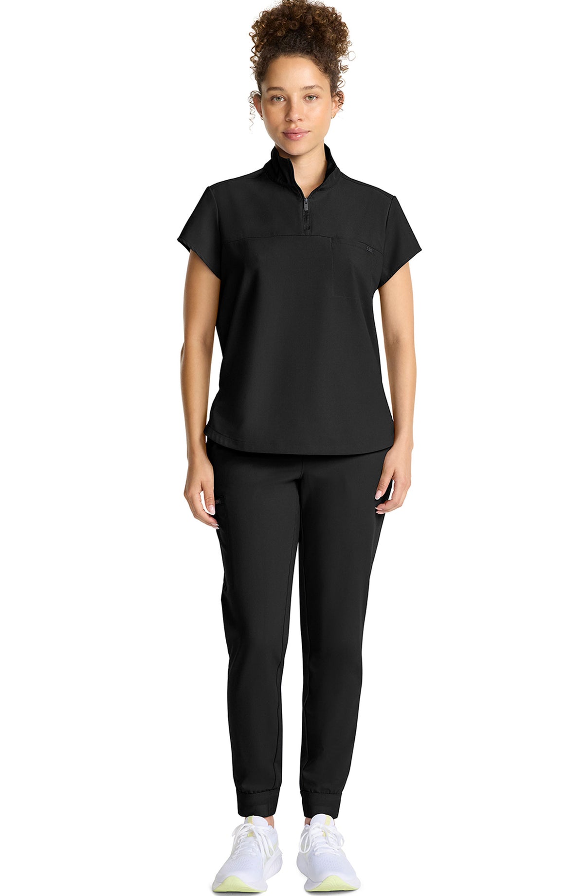 Women's Scrub Top Quarter Zip Black Healing Hands MDF Instruments HH752