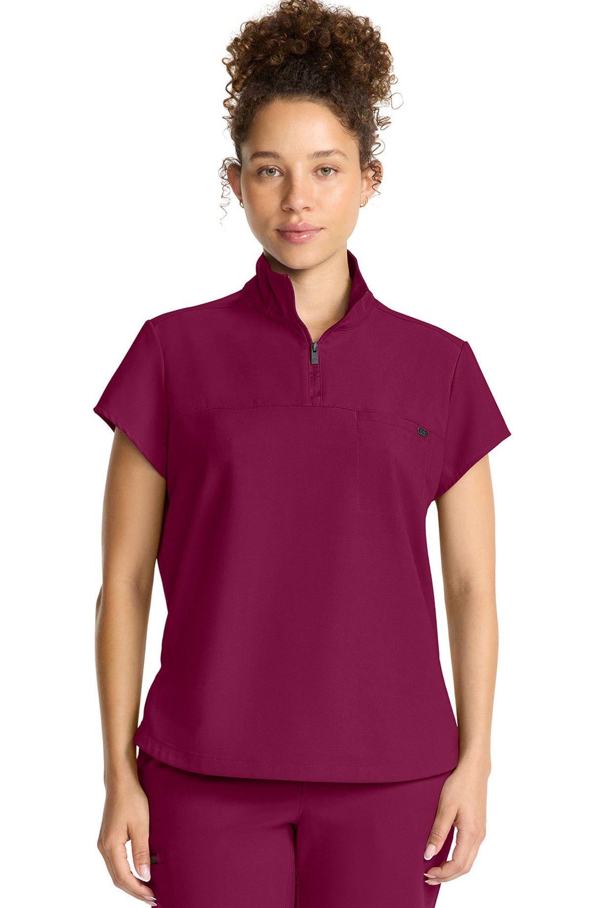 Women's Scrub Top Quarter Zip Wine Healing Hands MDF Instruments HH752