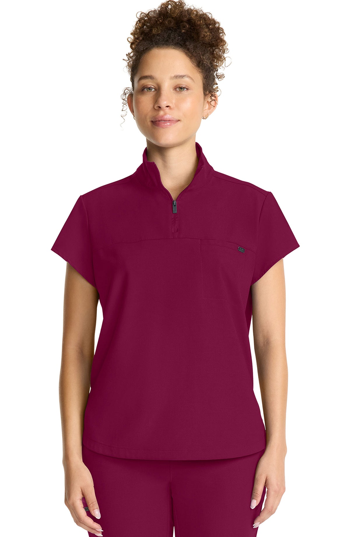 Women's Scrub Top Quarter Zip Wine Healing Hands MDF Instruments HH752