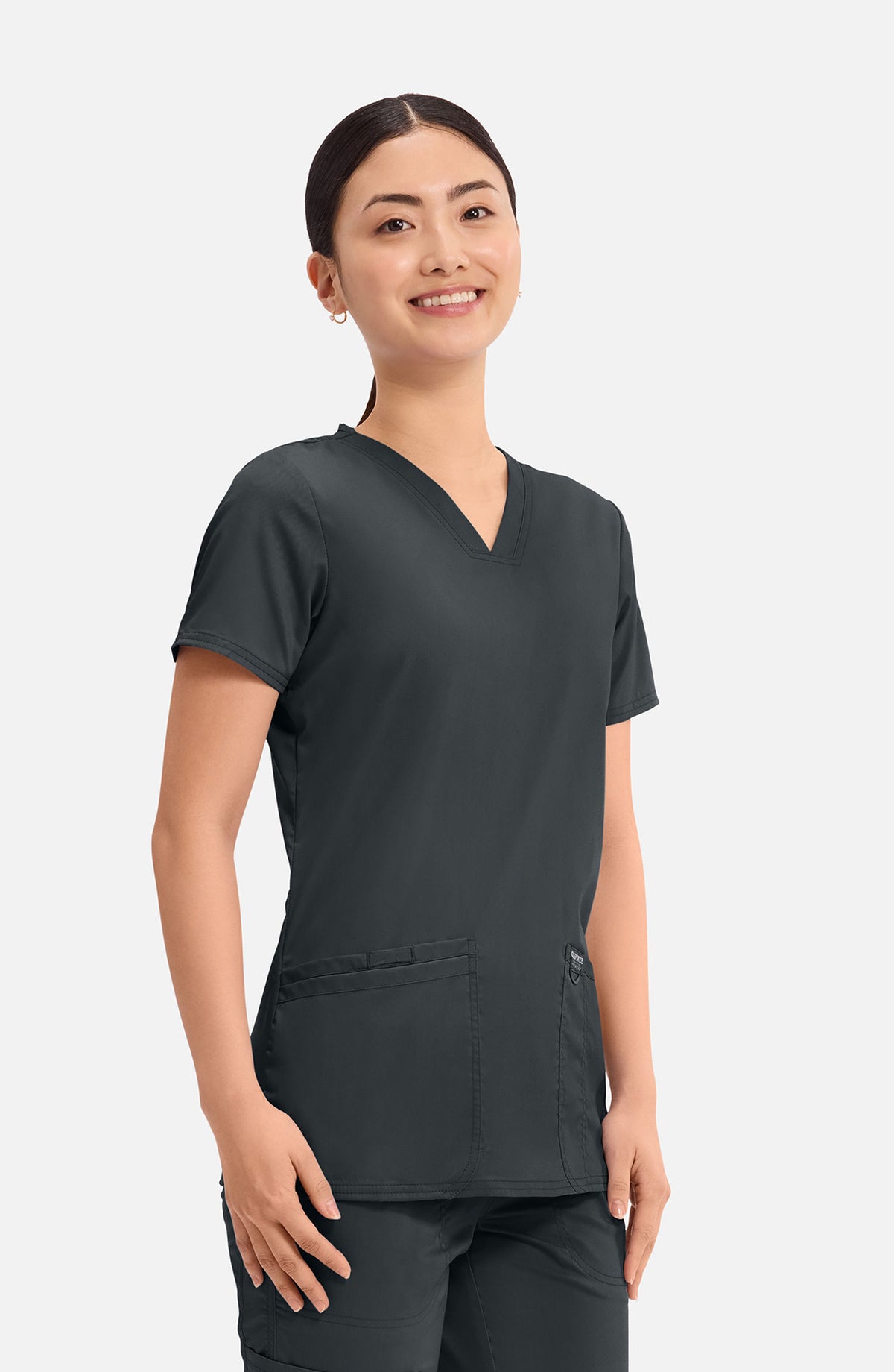 Women's Scrub Top V-Neck Black Cherokee Workwear Revolution MDF Instruments WW620