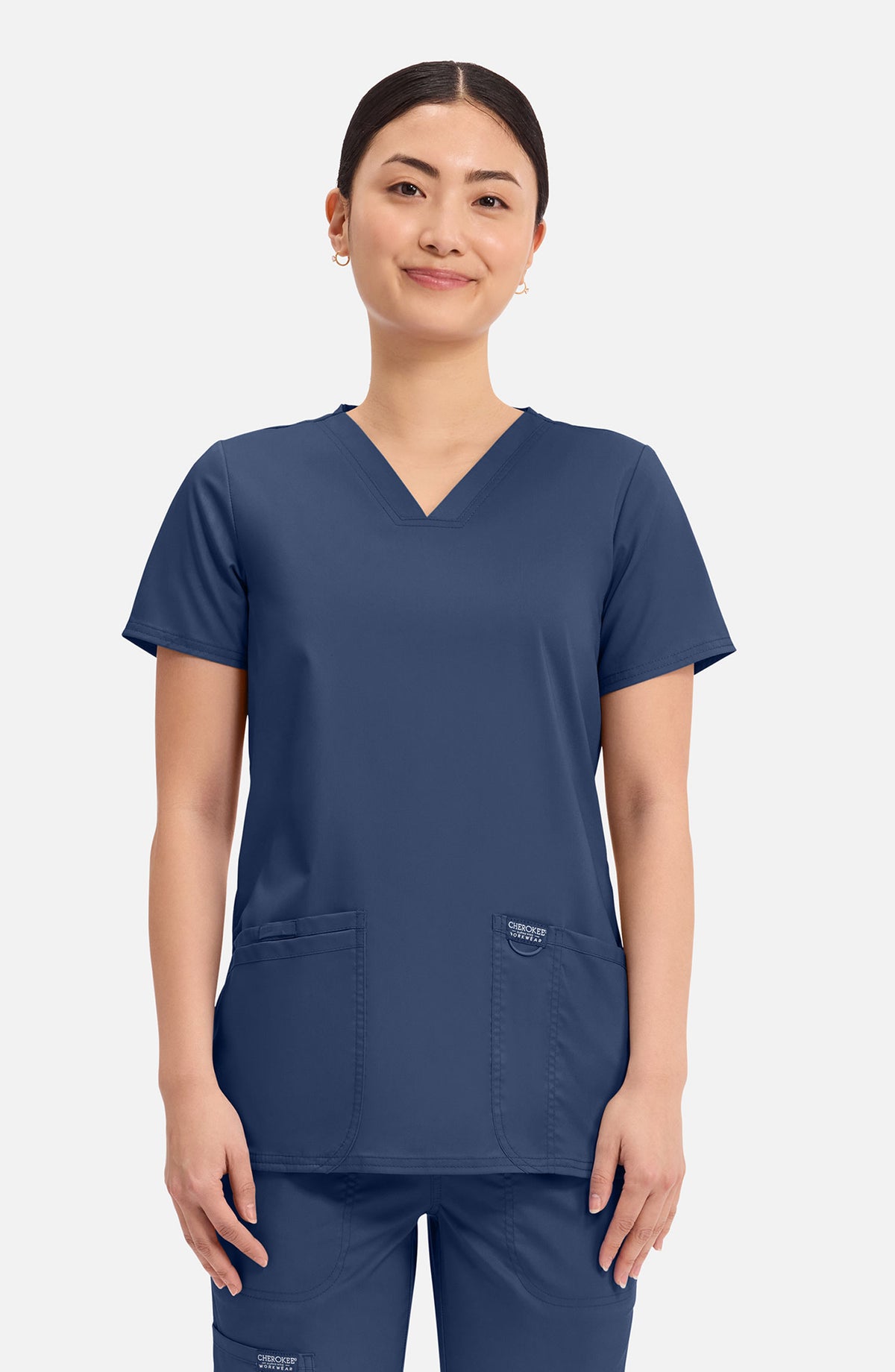 Women's Scrub Top V-Neck Navy Cherokee Workwear Revolution MDF Instruments WW620