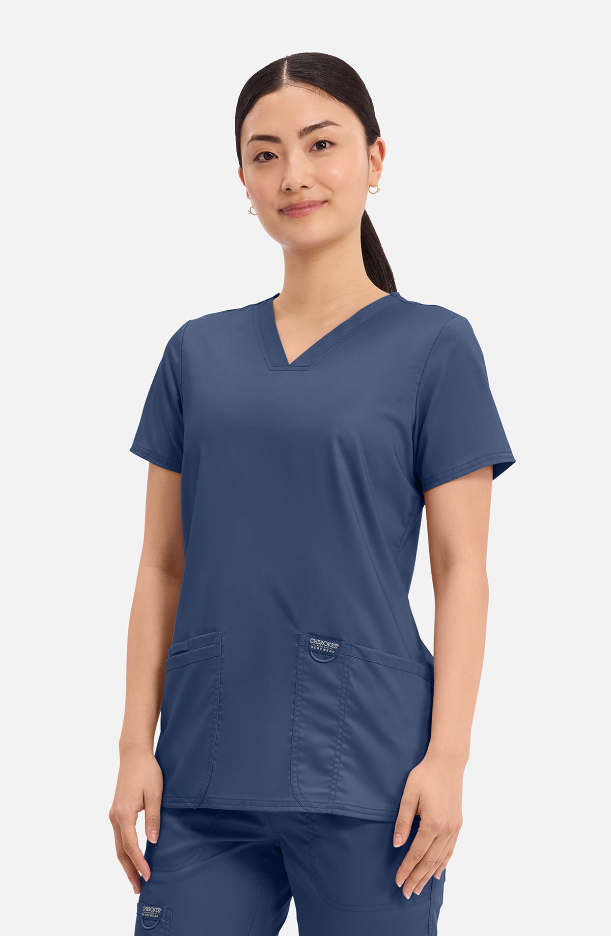 Women's Scrub Top V-Neck Navy Cherokee Workwear Revolution MDF Instruments WW620
