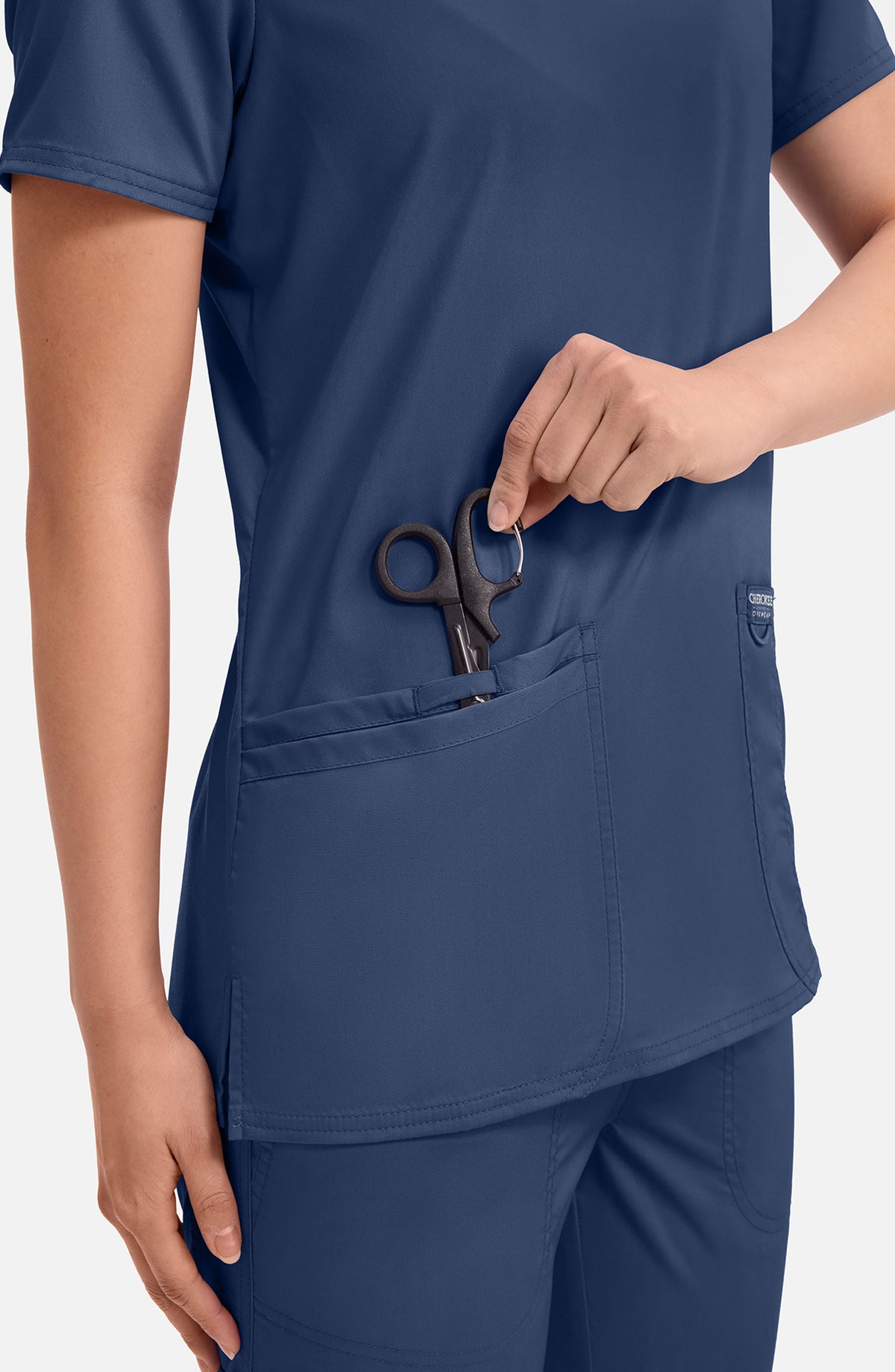 Women's Scrub Top V-Neck Navy Cherokee Workwear Revolution MDF Instruments WW620