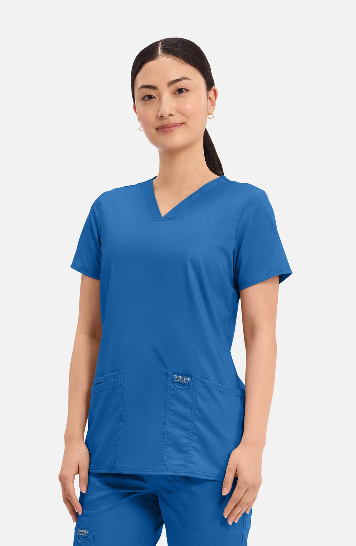 Women's Scrub Top V-Neck Royal Blue Cherokee Workwear Revolution MDF Instruments WW620