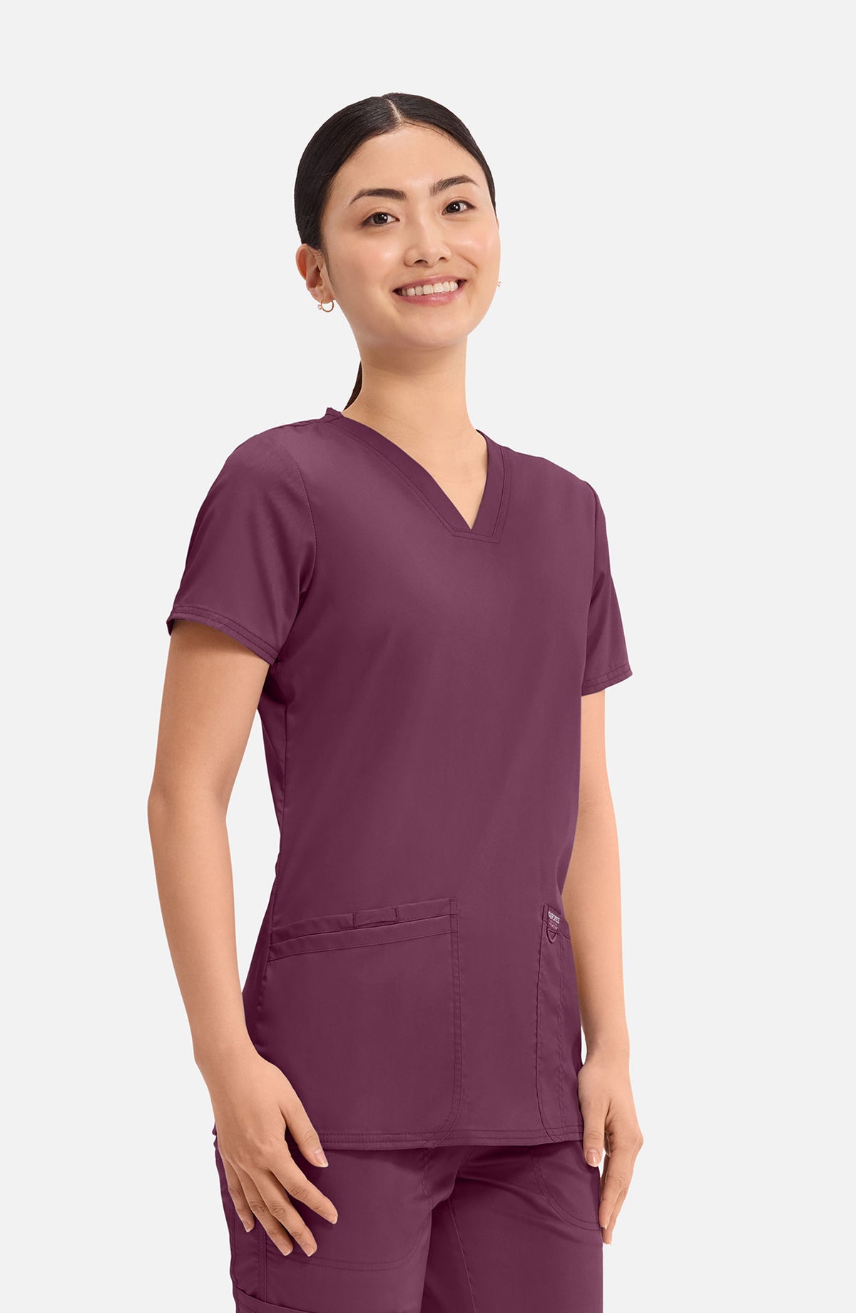 Women's Scrub Top V-Neck Wine Burgundy Cherokee Workwear Revolution MDF Instruments WW620