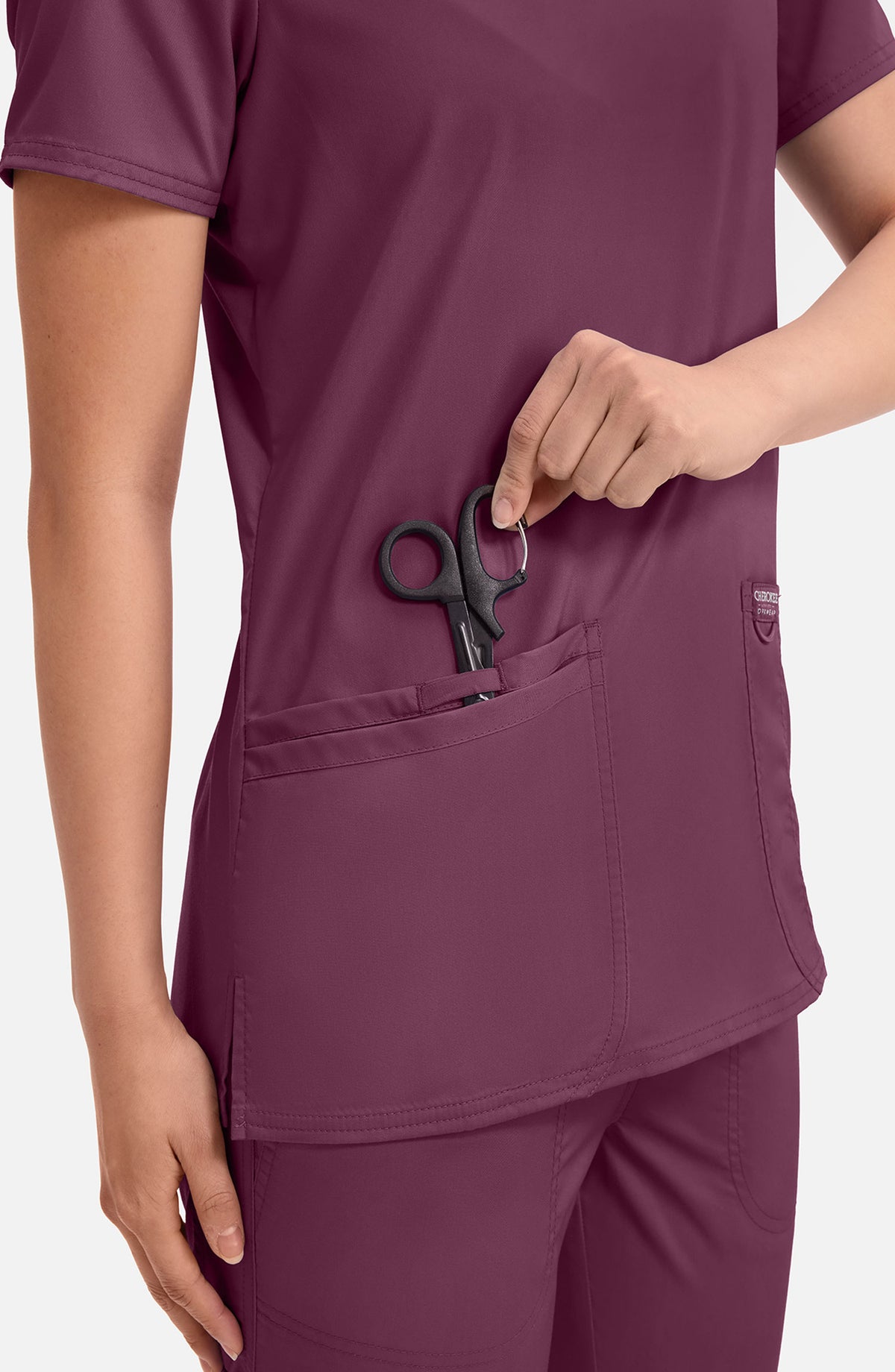 Women's Scrub Top V-Neck Wine Burgundy Cherokee Workwear Revolution MDF Instruments WW620