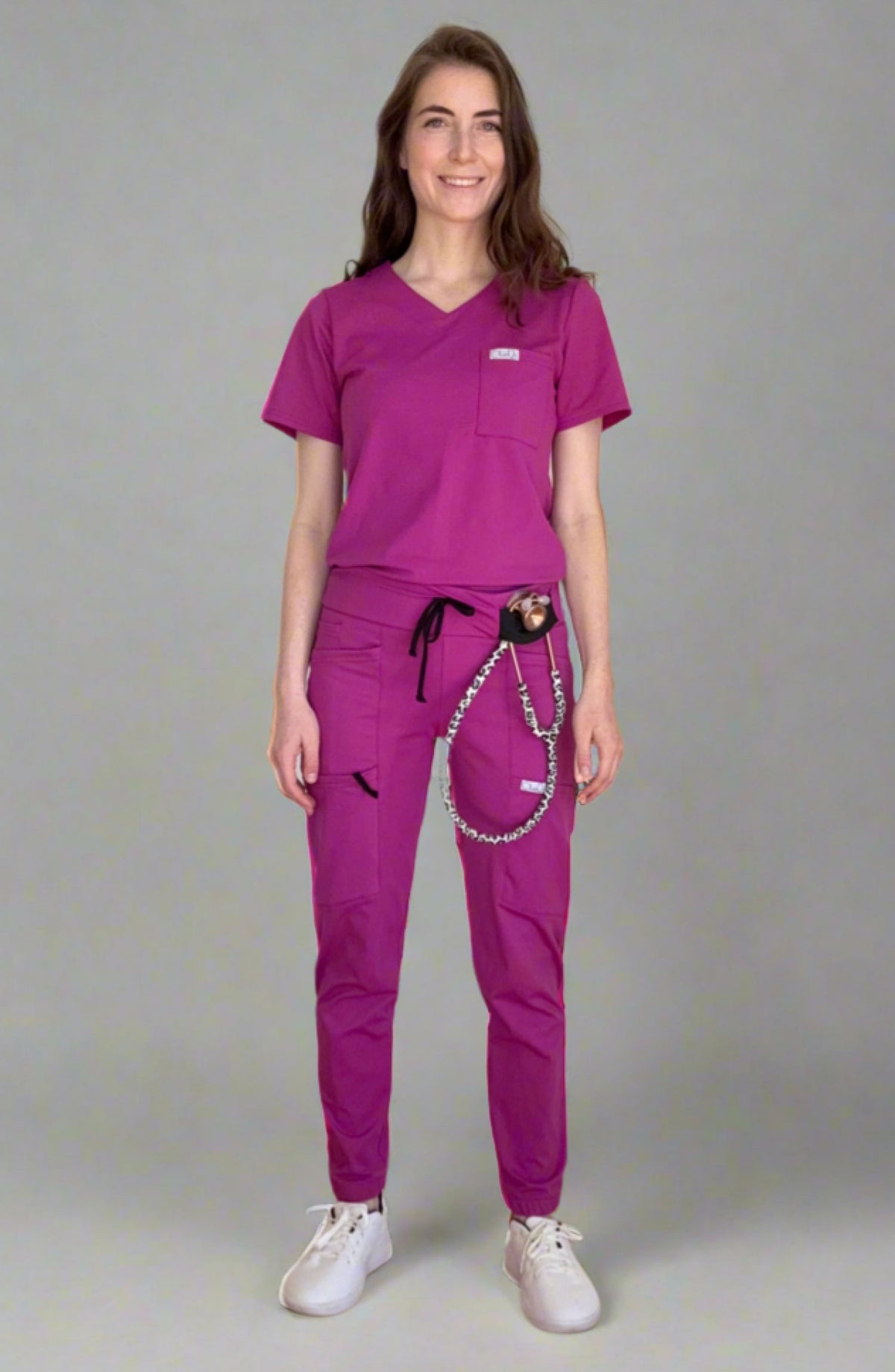 Womens Scrubs Tuck-In Top Magenta Pink OliveUs MDF Instruments