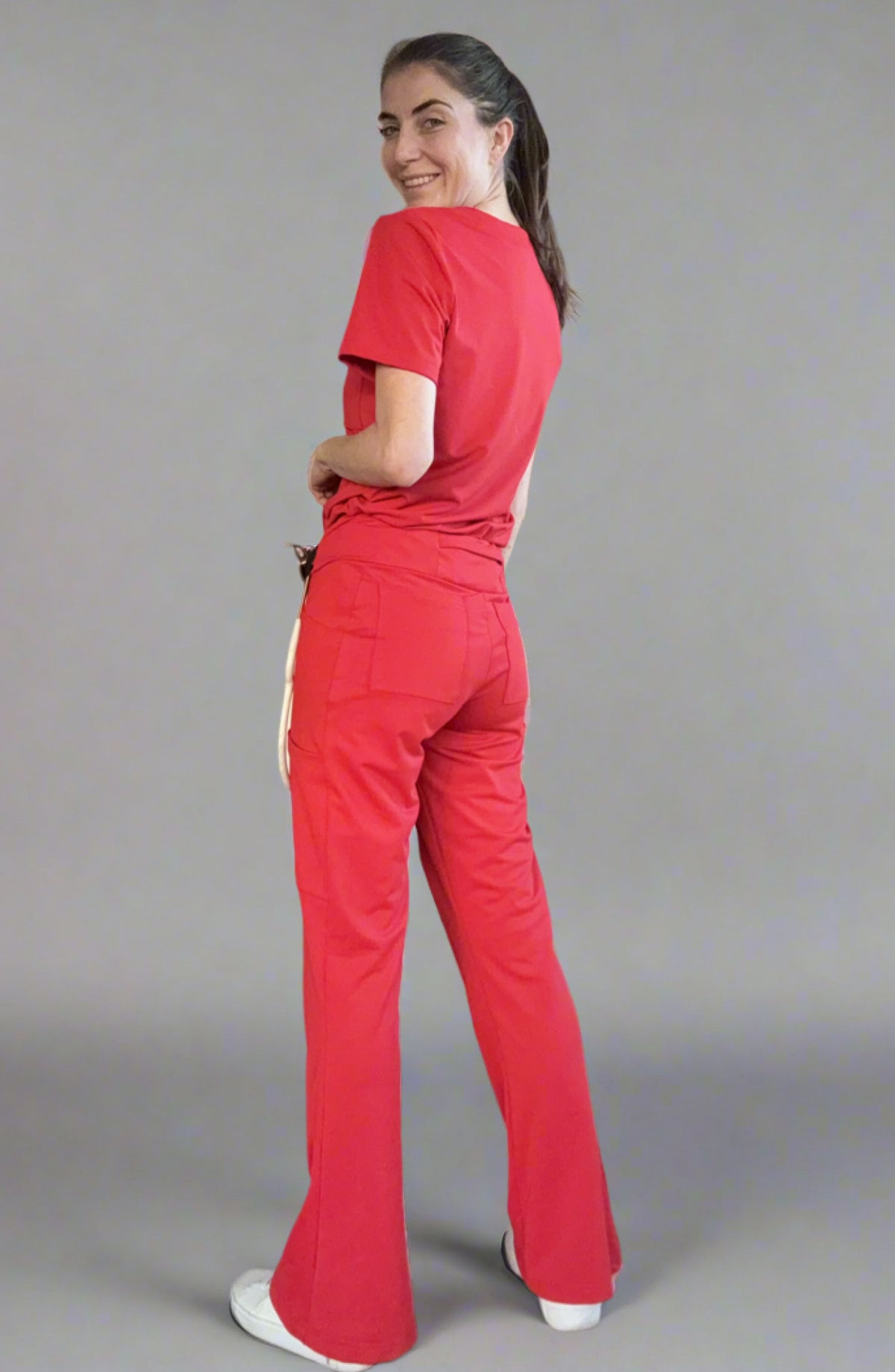 Womens Scrubs Tuck-In Top Scarlet Red OliveUs MDF Instruments