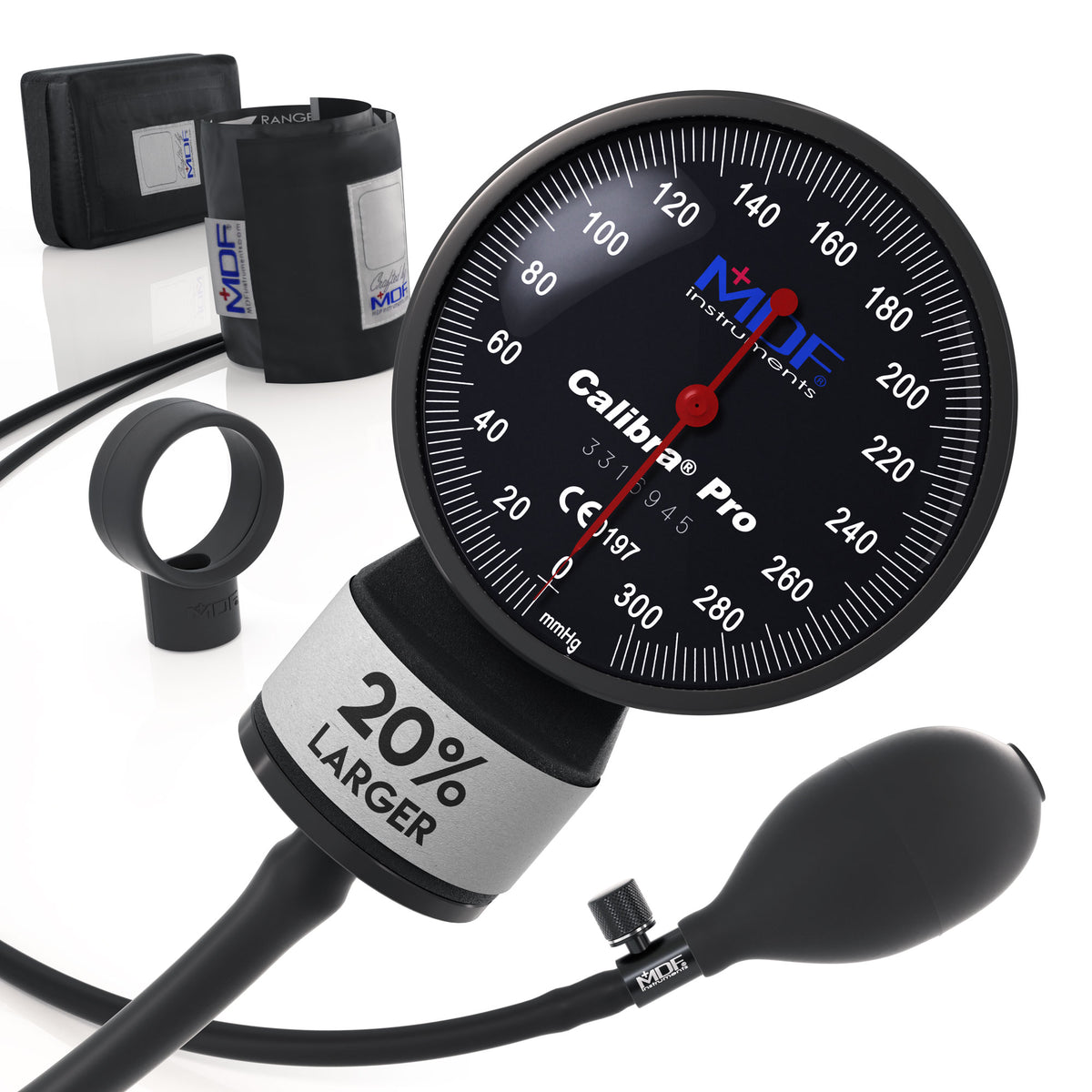 Sphygmomanometer MDF Instruments Calibra Pro Black Pocket Aneroid Manual Blood Pressure Monitor Extra Large Easy to Read Gauge with Gauge Guard
