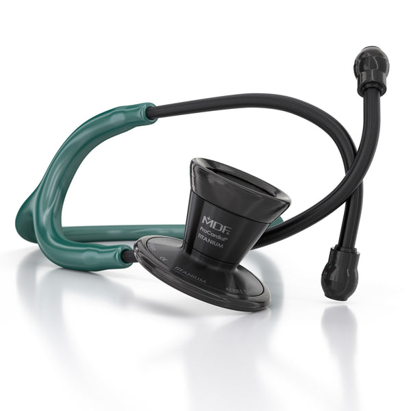 Stethoscope MDF Instruments ProCardial Titanium Cardiology Green and BlackOut All Black Metal Finish