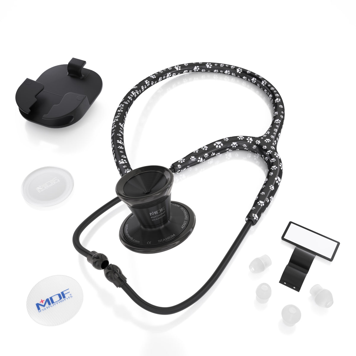 Stethoscope MDF Instruments ProCardial Titanium Cardiology Mprint Puppy Paws print and BlackOut
