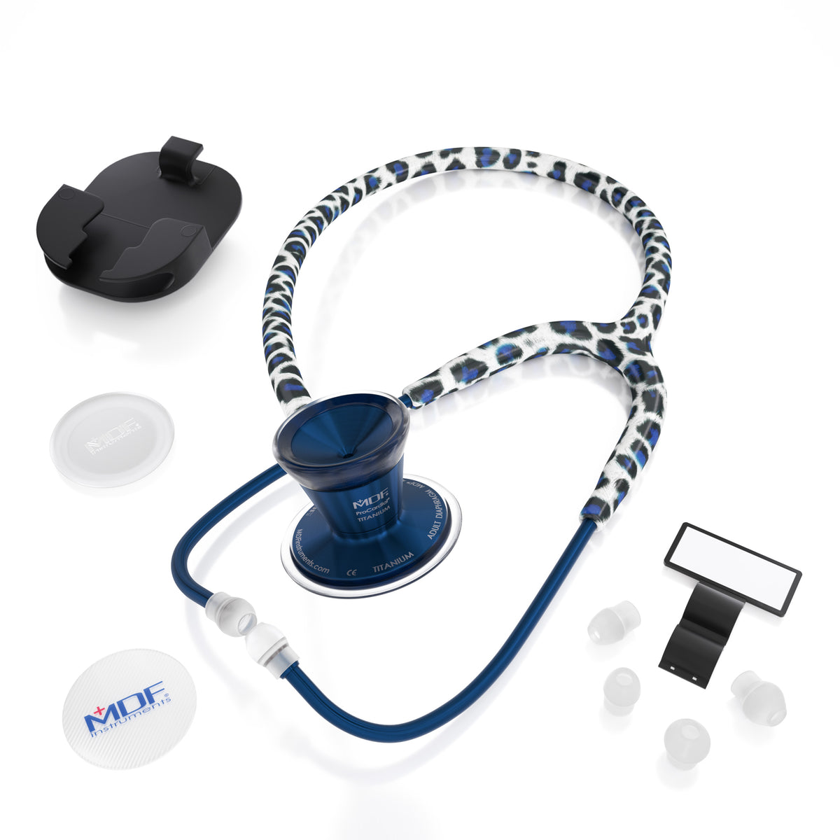 Blue Stethoscope MDF Instruments ProCardial Titanium Cardiology Mprint Tiberius Panther and Capridium