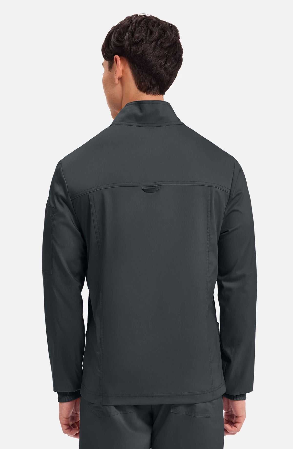 Men's Scrubs Jacket Zip Front Black Cherokee Workwear Revolution MDF Instruments WW320